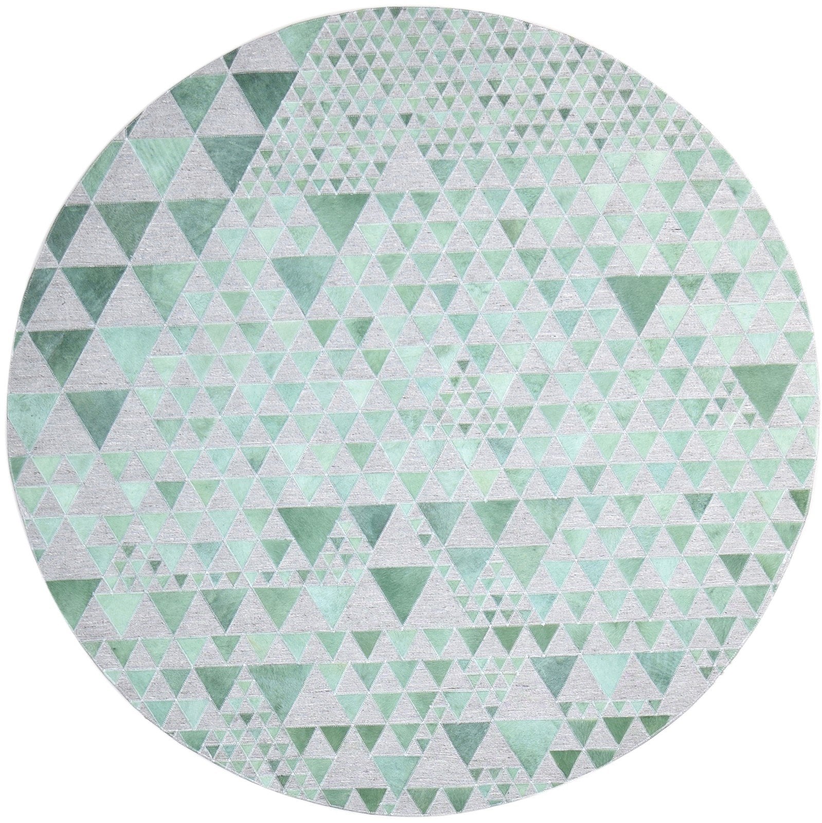 Green Leather / Cotton Rug 6X6 Modern Hand Woven Scandinavian Triangles Room Size 