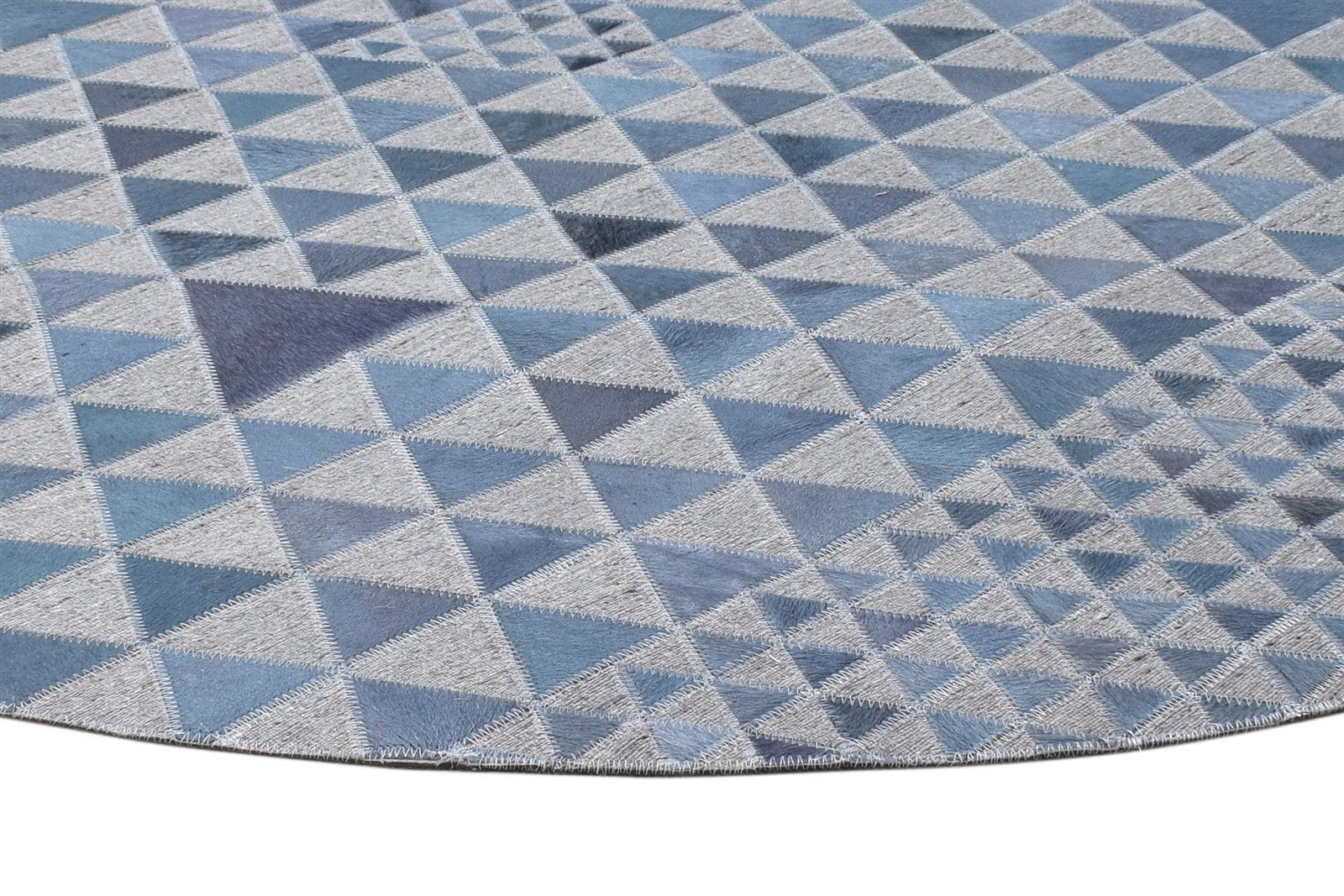 Leather / Cotton Blue Rug 6X6 Modern Hand Woven Scandinavian Triangles Room Size 