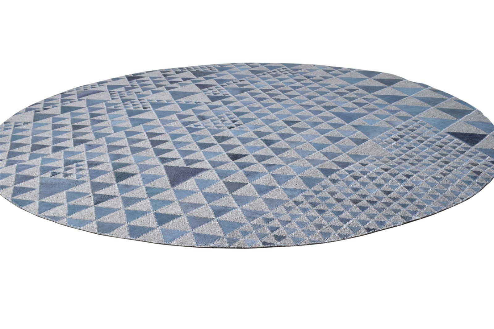 Leather / Cotton Blue Rug 6X6 Modern Hand Woven Scandinavian Triangles Room Size 