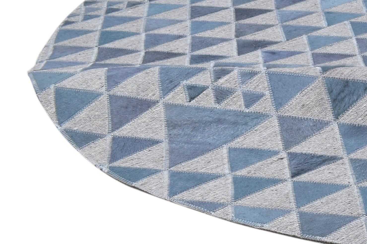 Leather / Cotton Blue Rug 6X6 Modern Hand Woven Scandinavian Triangles Room Size 