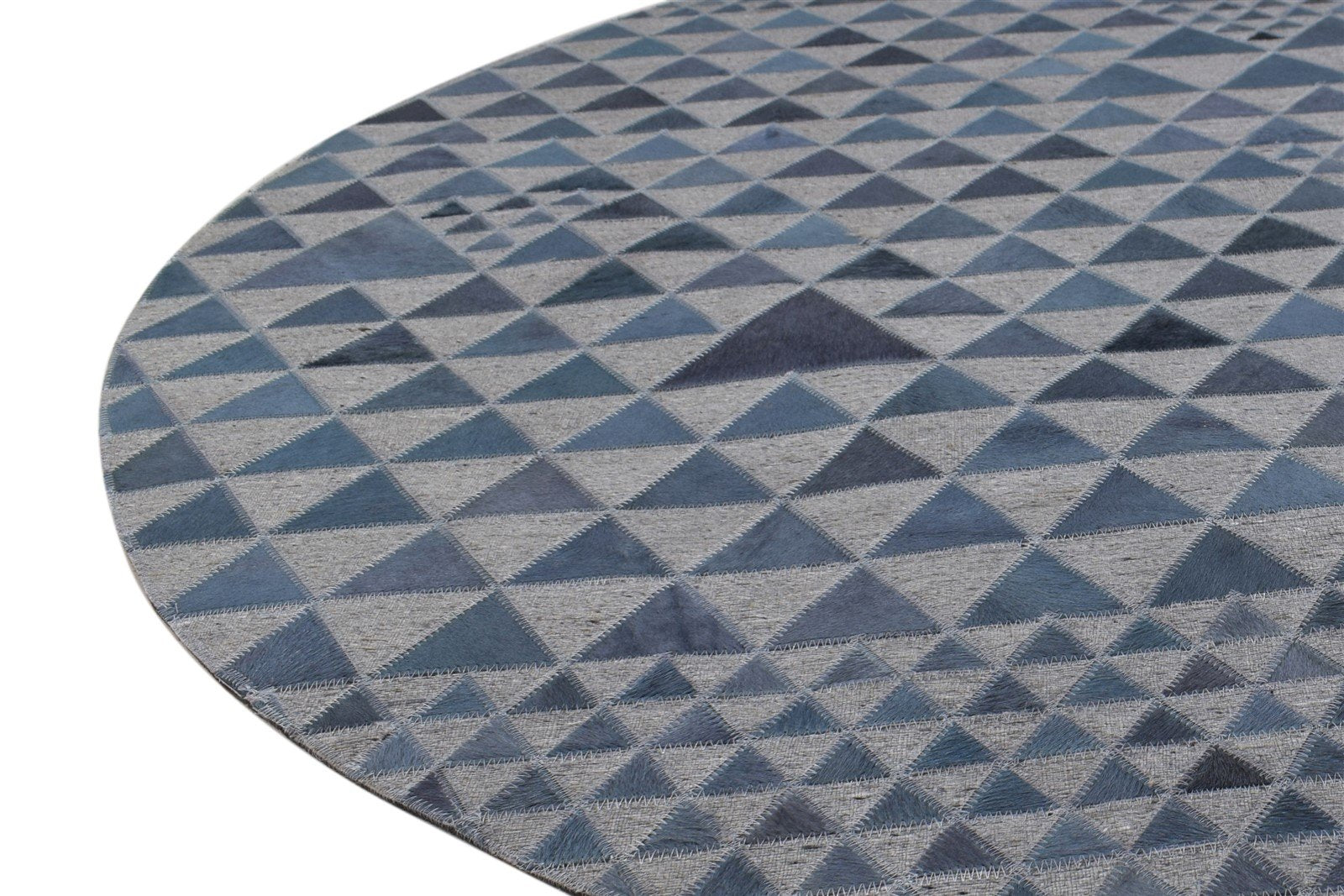 Leather / Cotton Blue Rug 6X6 Modern Hand Woven Scandinavian Triangles Room Size 