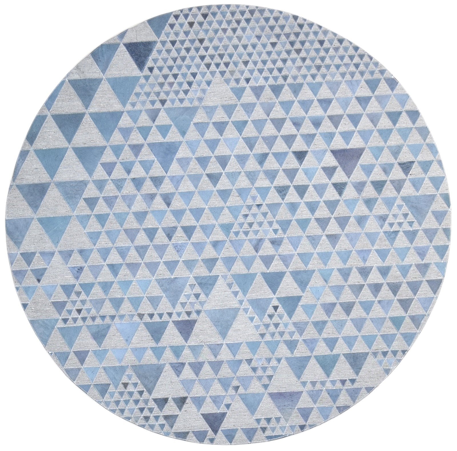 Leather / Cotton Blue Rug 6X6 Modern Hand Woven Scandinavian Triangles Room Size 