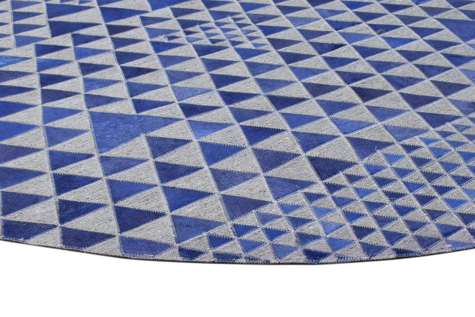 6X6 Rug Leather / Cotton Blue Modern Hand Woven Scandinavian Triangles Room Size 