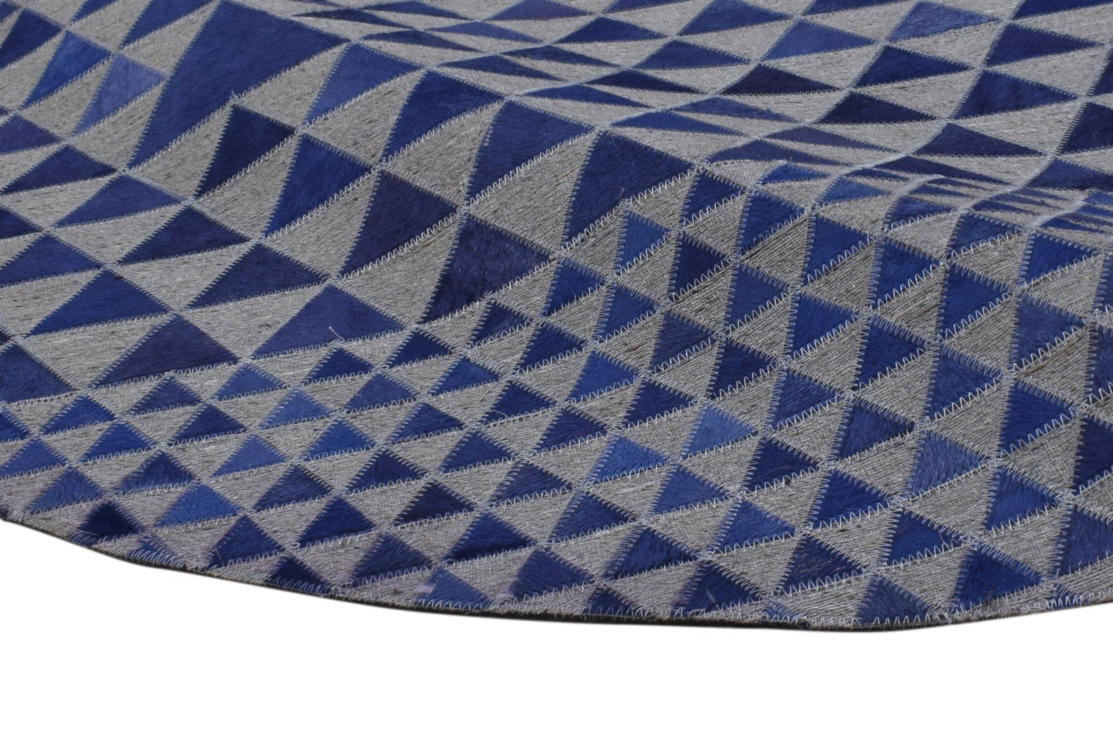 6X6 Rug Leather / Cotton Blue Modern Hand Woven Scandinavian Triangles Room Size 