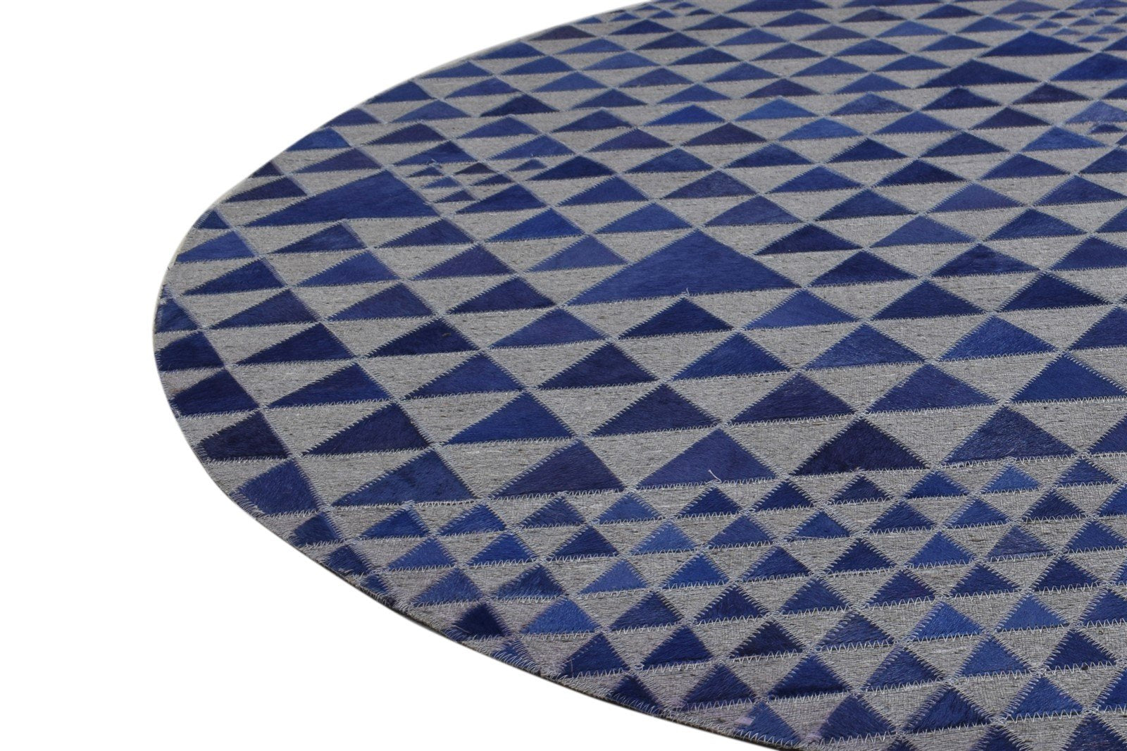 6X6 Rug Leather / Cotton Blue Modern Hand Woven Scandinavian Triangles Room Size 