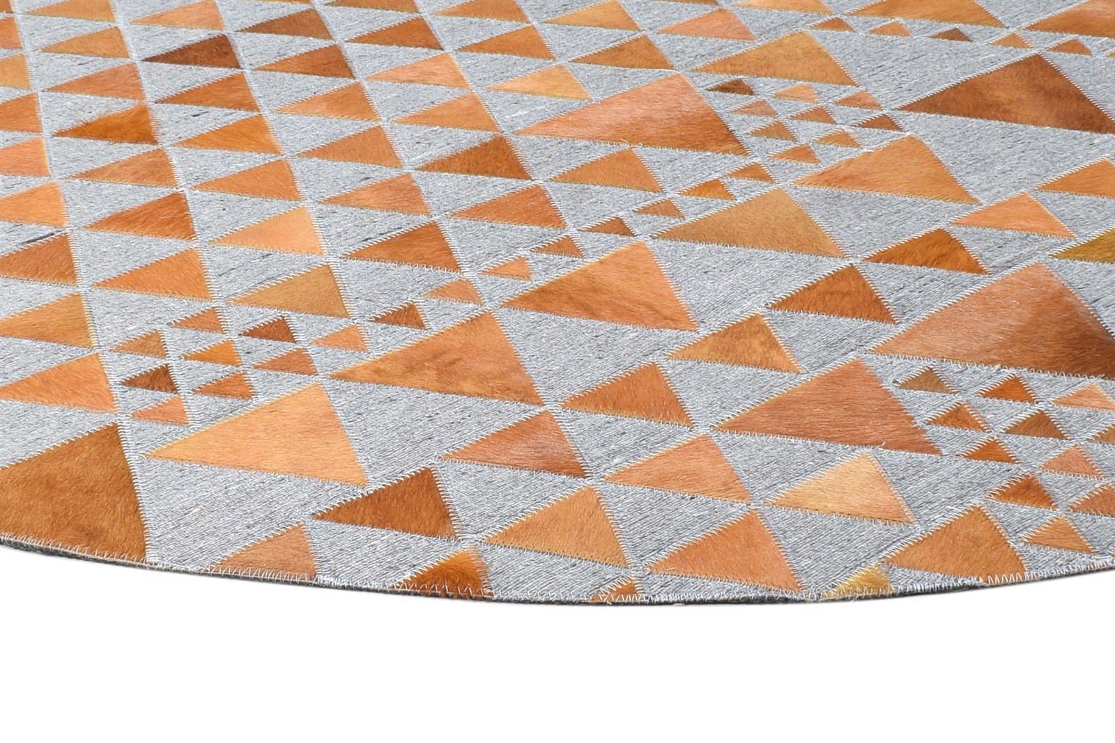 Hand Woven Rust Leather / Cotton Rug 6X6 Modern Scandinavian Triangles Room Size 