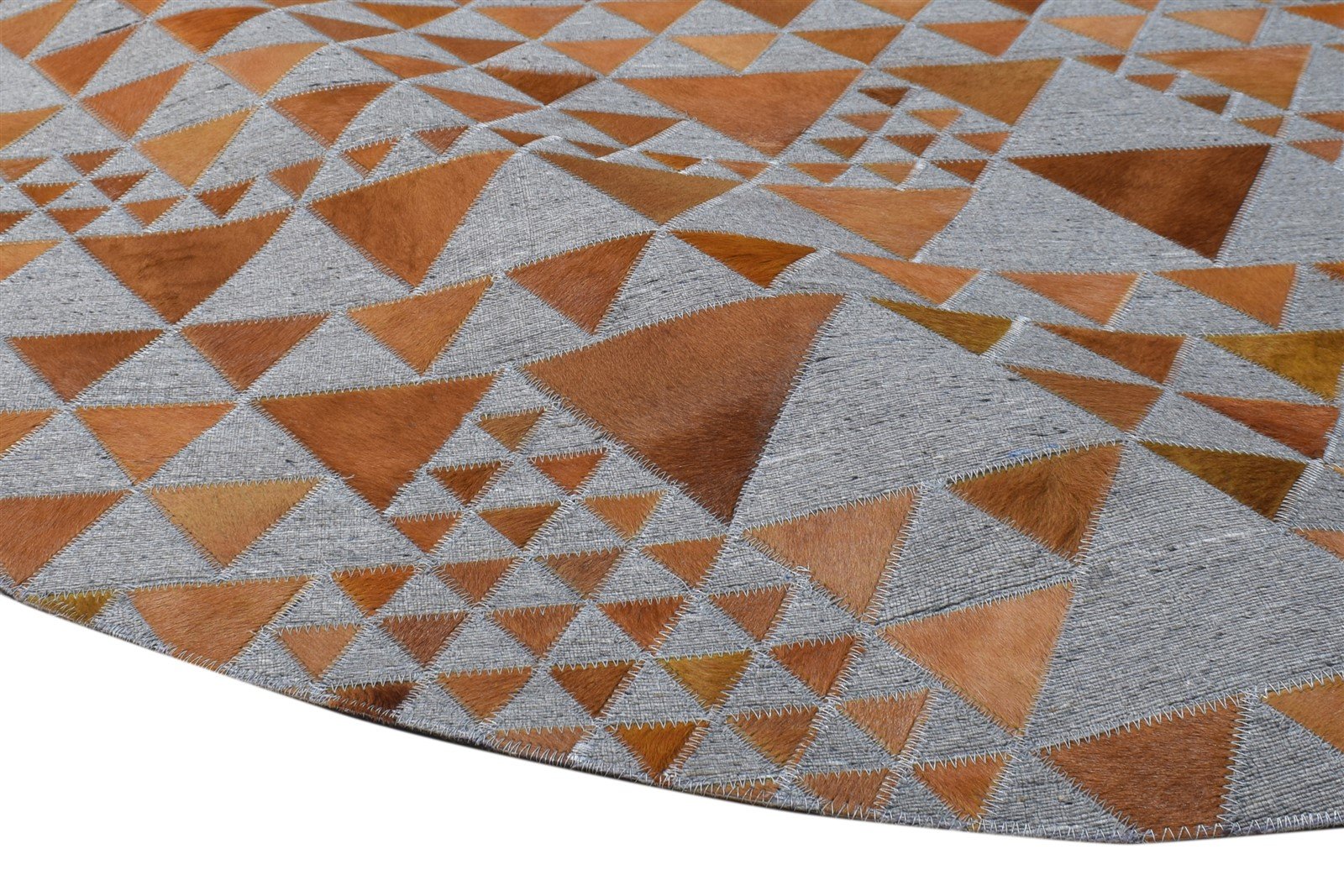 Hand Woven Rust Leather / Cotton Rug 6X6 Modern Scandinavian Triangles Room Size 