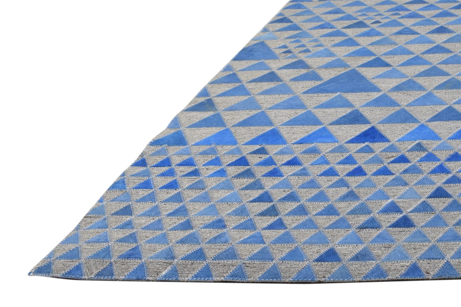 5X8 Rug Leather / Cotton Blue Modern Hand Woven Scandinavian Triangles Room Size 