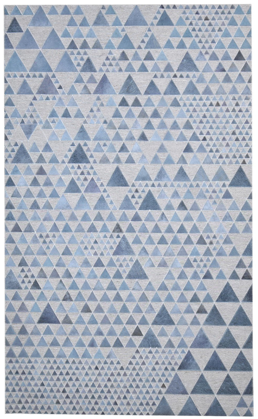 Hand Woven Blue Leather / Cotton Rug 5X8 Modern Scandinavian Triangles Room Size 