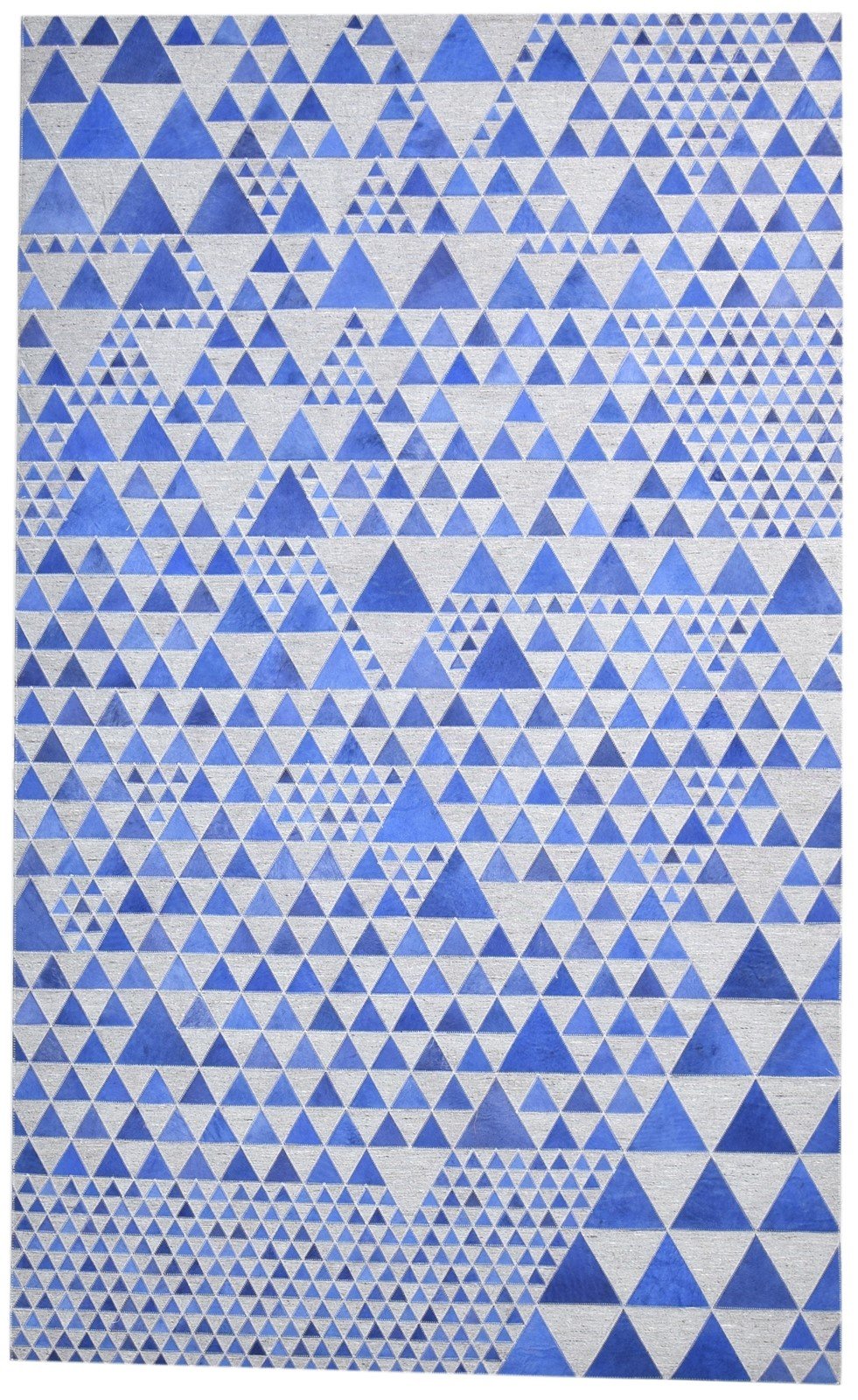 Blue Leather / Cotton Rug 5X8 Modern Hand Woven Scandinavian Triangles Room Size 