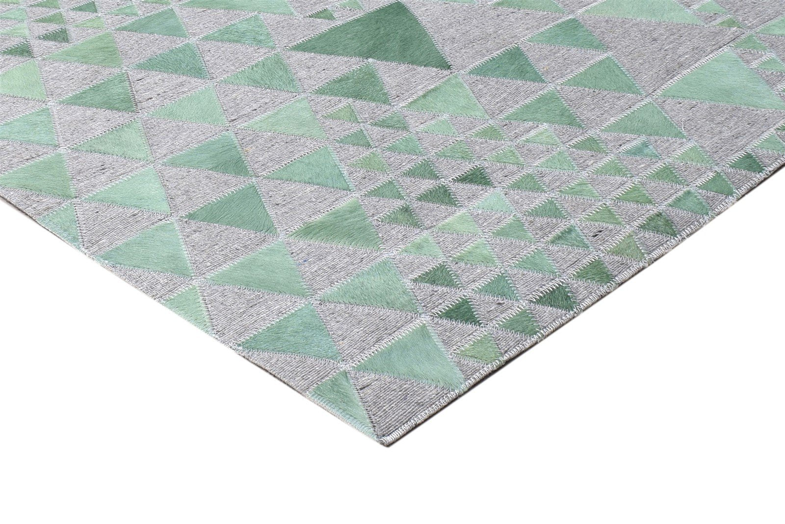 Leather / Cotton Blue Rug 5X8 Modern Hand Woven Scandinavian Triangles Room Size 