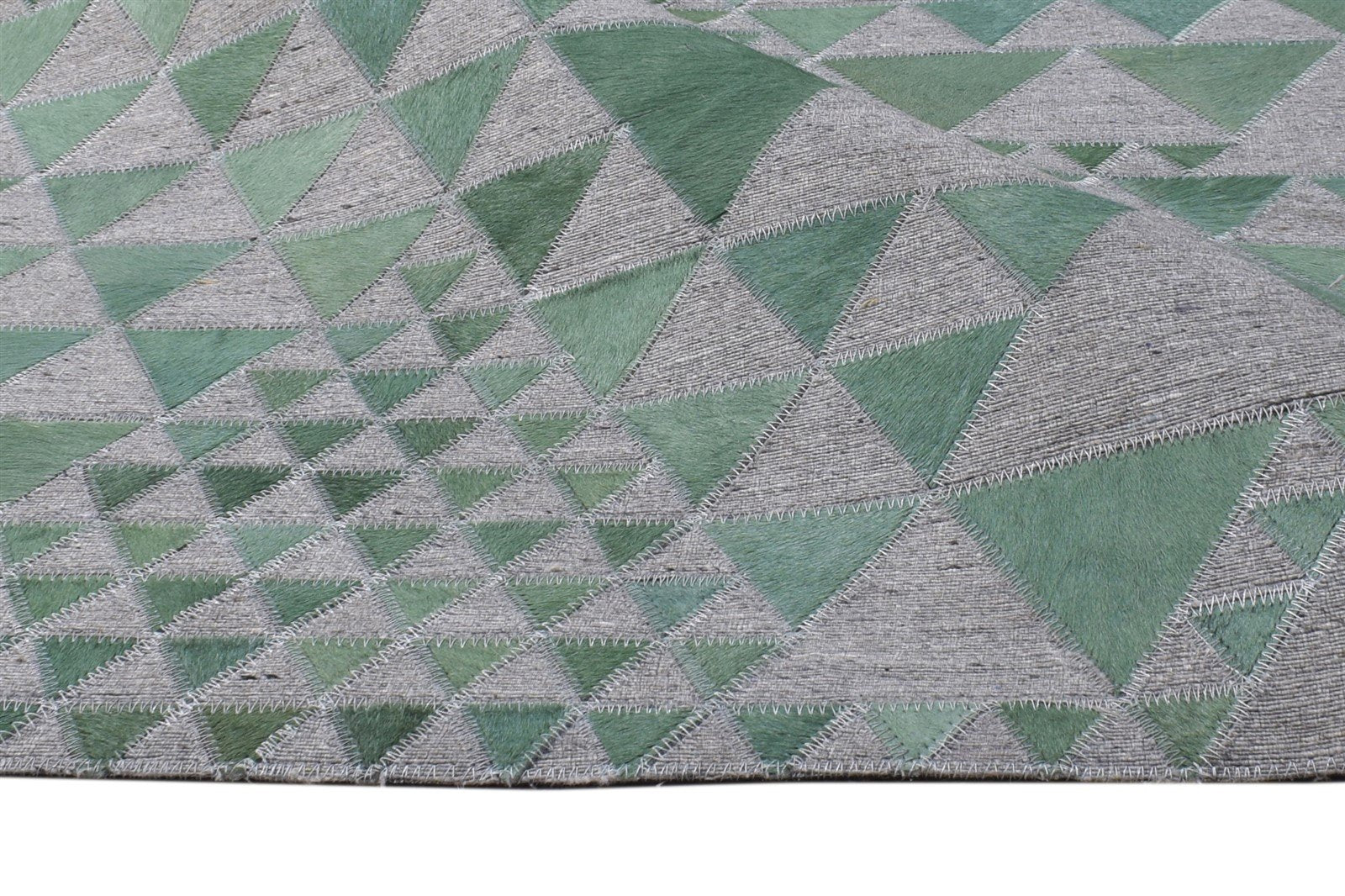 Leather / Cotton Blue Rug 5X8 Modern Hand Woven Scandinavian Triangles Room Size 