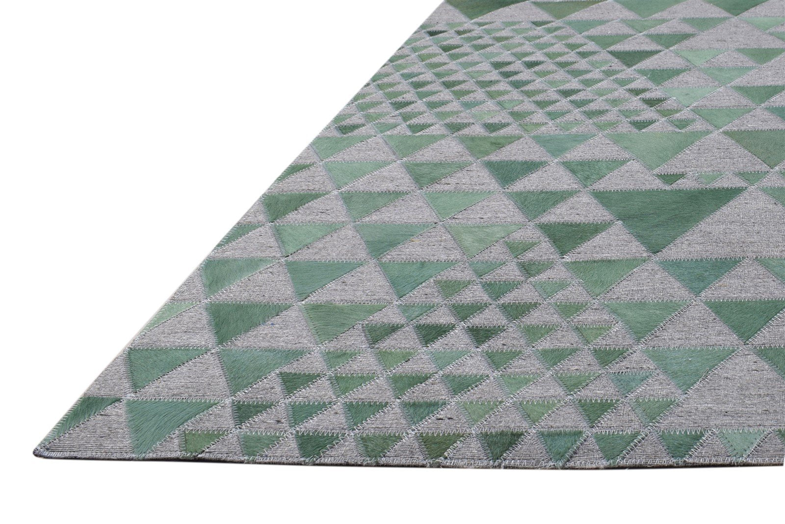 Leather / Cotton Blue Rug 5X8 Modern Hand Woven Scandinavian Triangles Room Size 