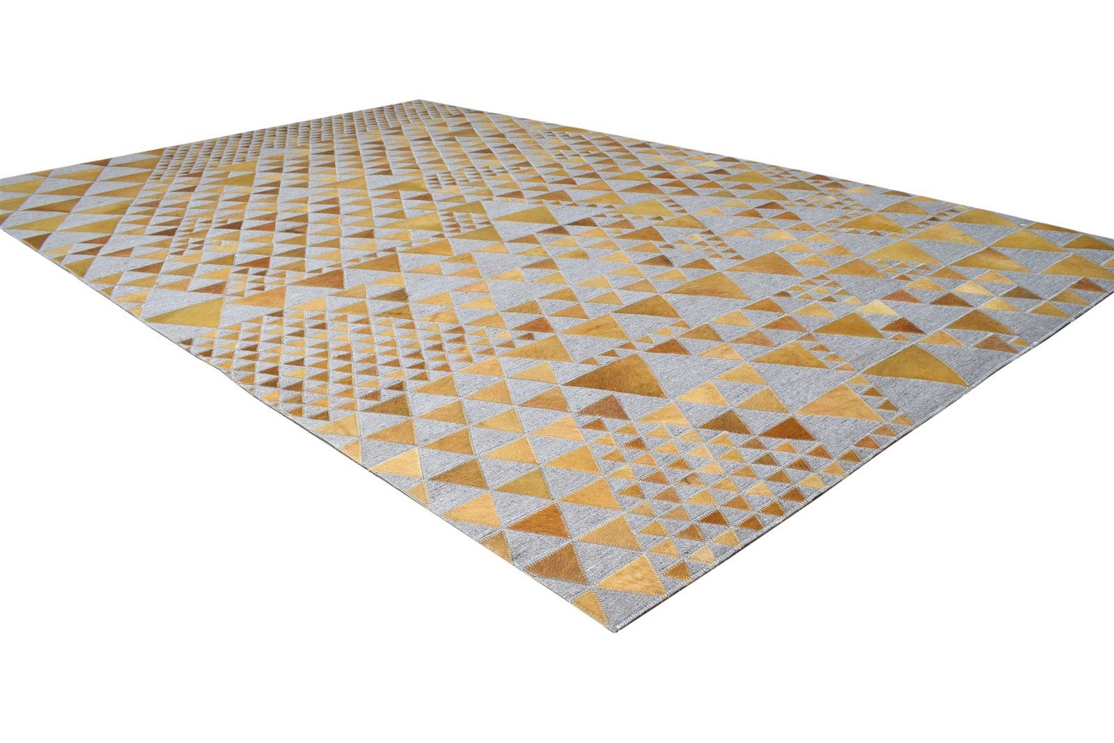 5X8 Rug Leather / Cotton Gold Modern Hand Woven Scandinavian Triangles Room Size 