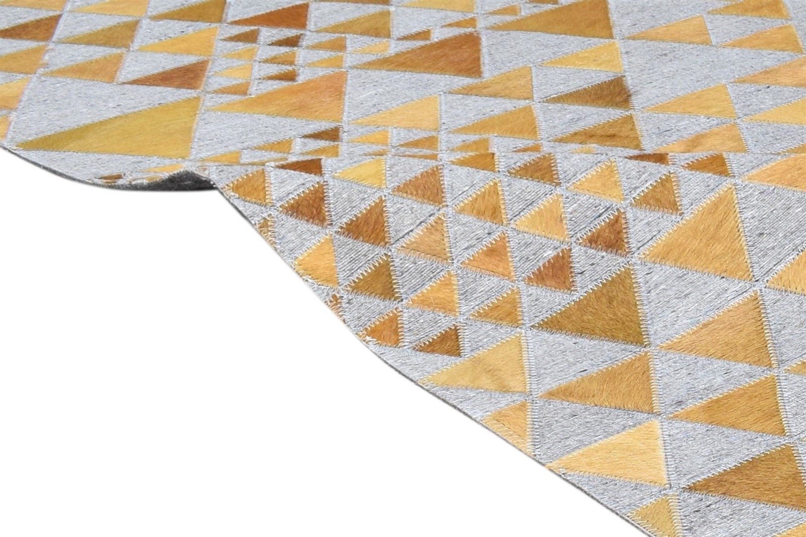 5X8 Rug Leather / Cotton Gold Modern Hand Woven Scandinavian Triangles Room Size 