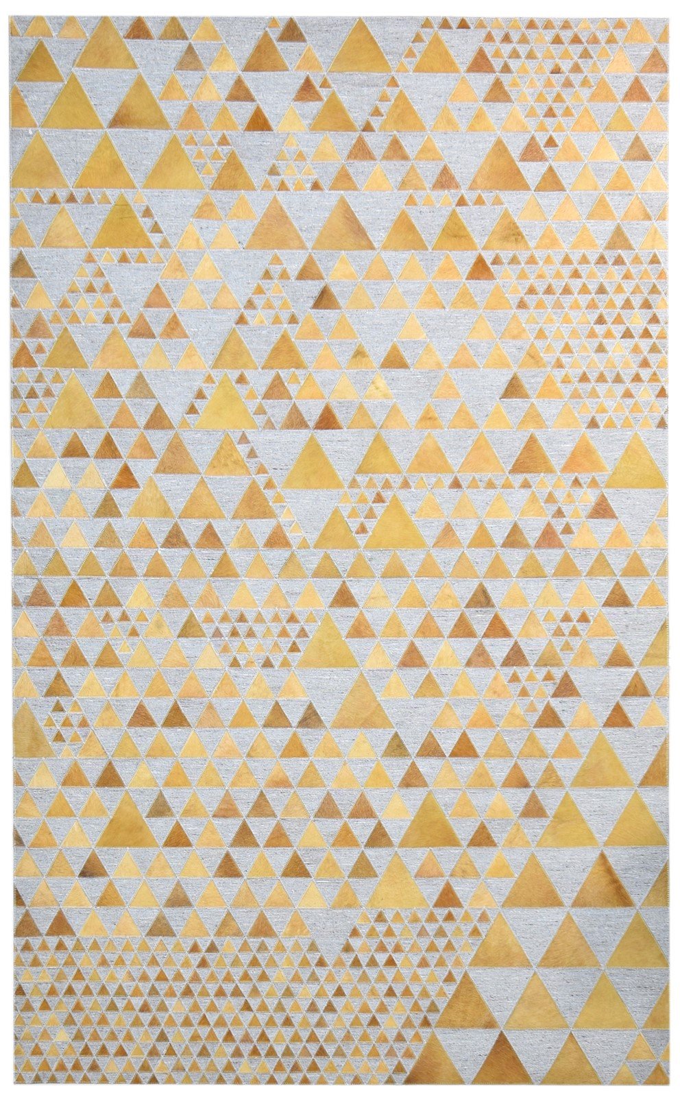 5X8 Rug Leather / Cotton Gold Modern Hand Woven Scandinavian Triangles Room Size 