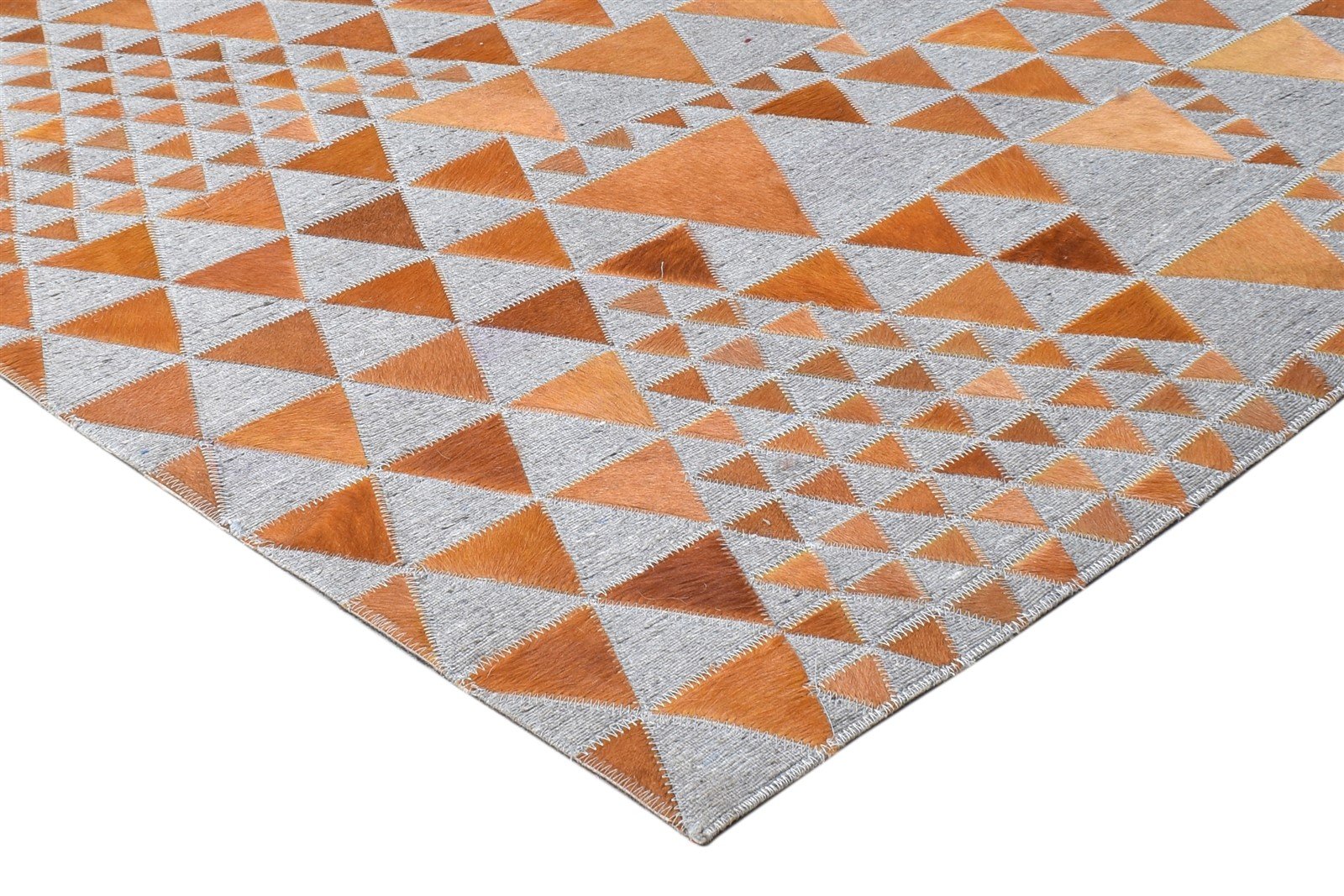 Hand Woven Rust Leather / Cotton Rug 5X8 Modern Scandinavian Triangles Room Size 