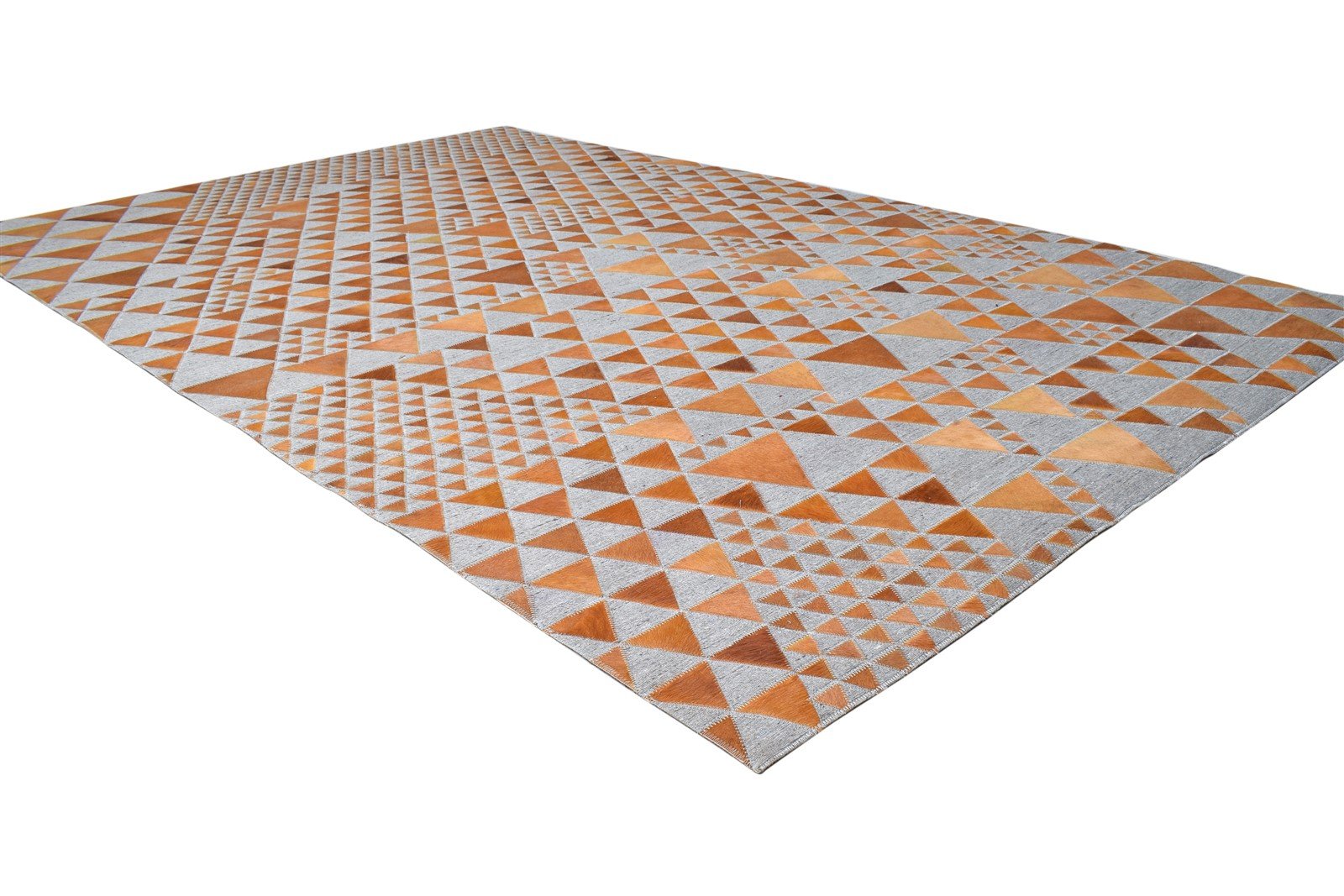 Hand Woven Rust Leather / Cotton Rug 5X8 Modern Scandinavian Triangles Room Size 