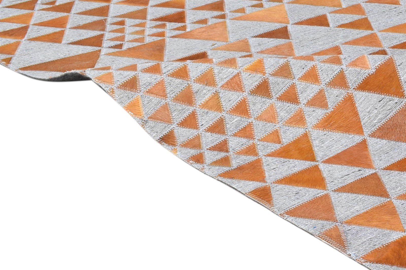 Hand Woven Rust Leather / Cotton Rug 5X8 Modern Scandinavian Triangles Room Size 