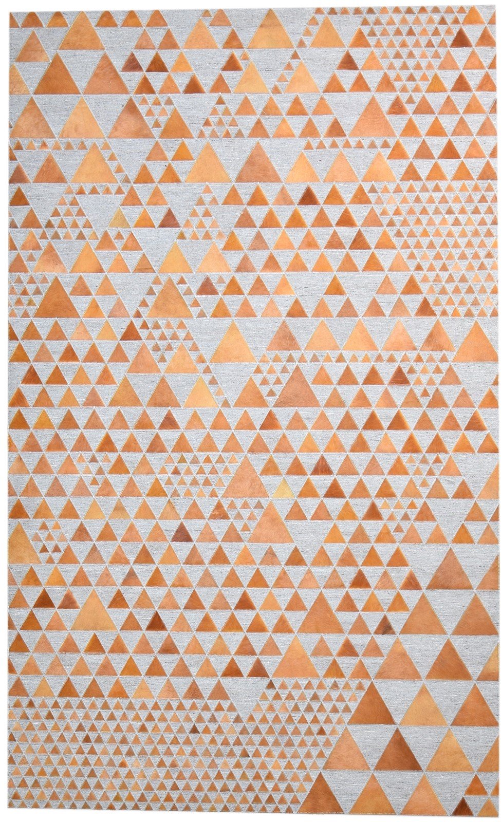 Hand Woven Rust Leather / Cotton Rug 5X8 Modern Scandinavian Triangles Room Size 