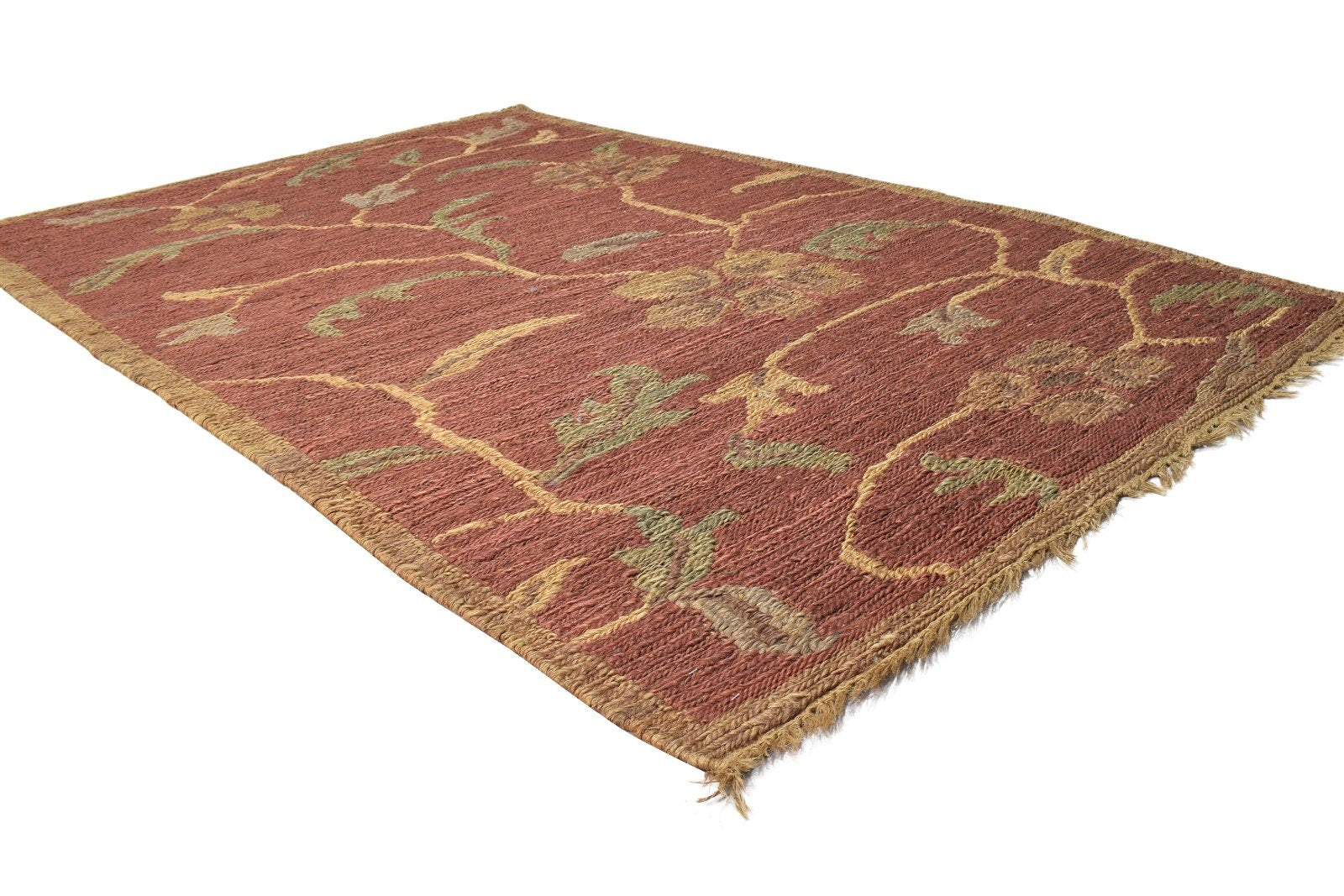 Jute Red Rug 4' X 6' Modern Hand Knotted French Floral Room Size Carpet 