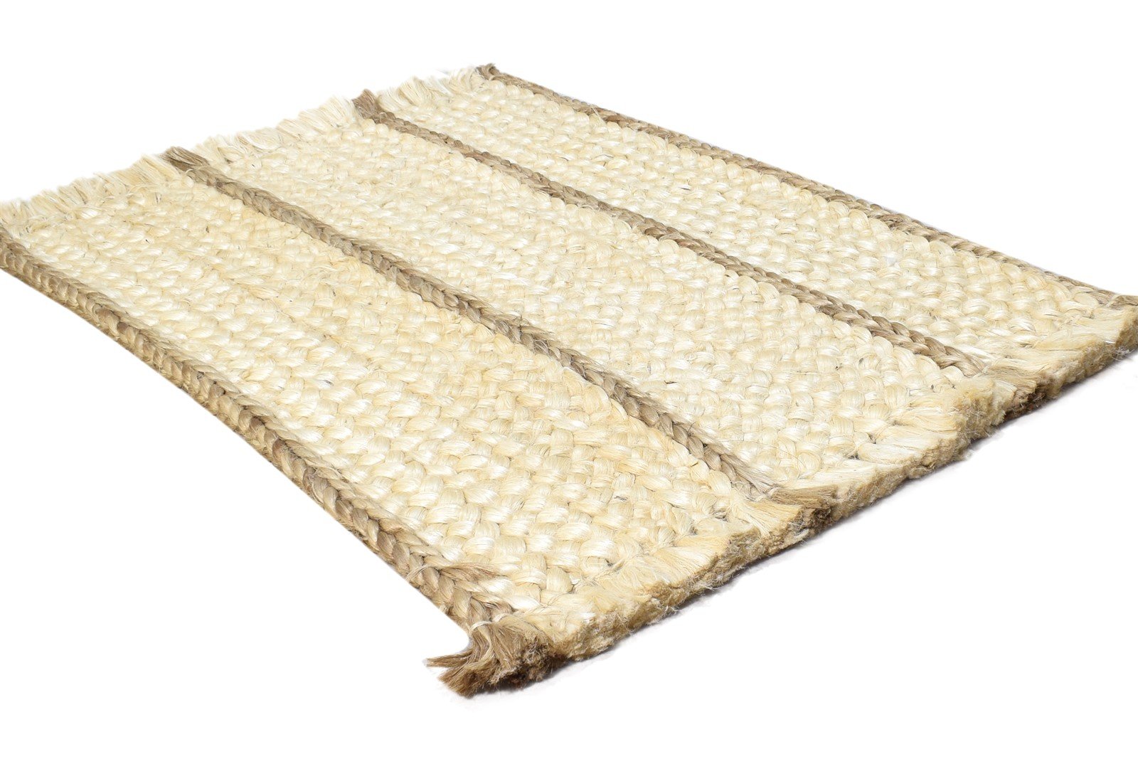 Ivory Jute Rug 2' X 3' Modern Hand Woven Scandinavian Striped Small Carpet 