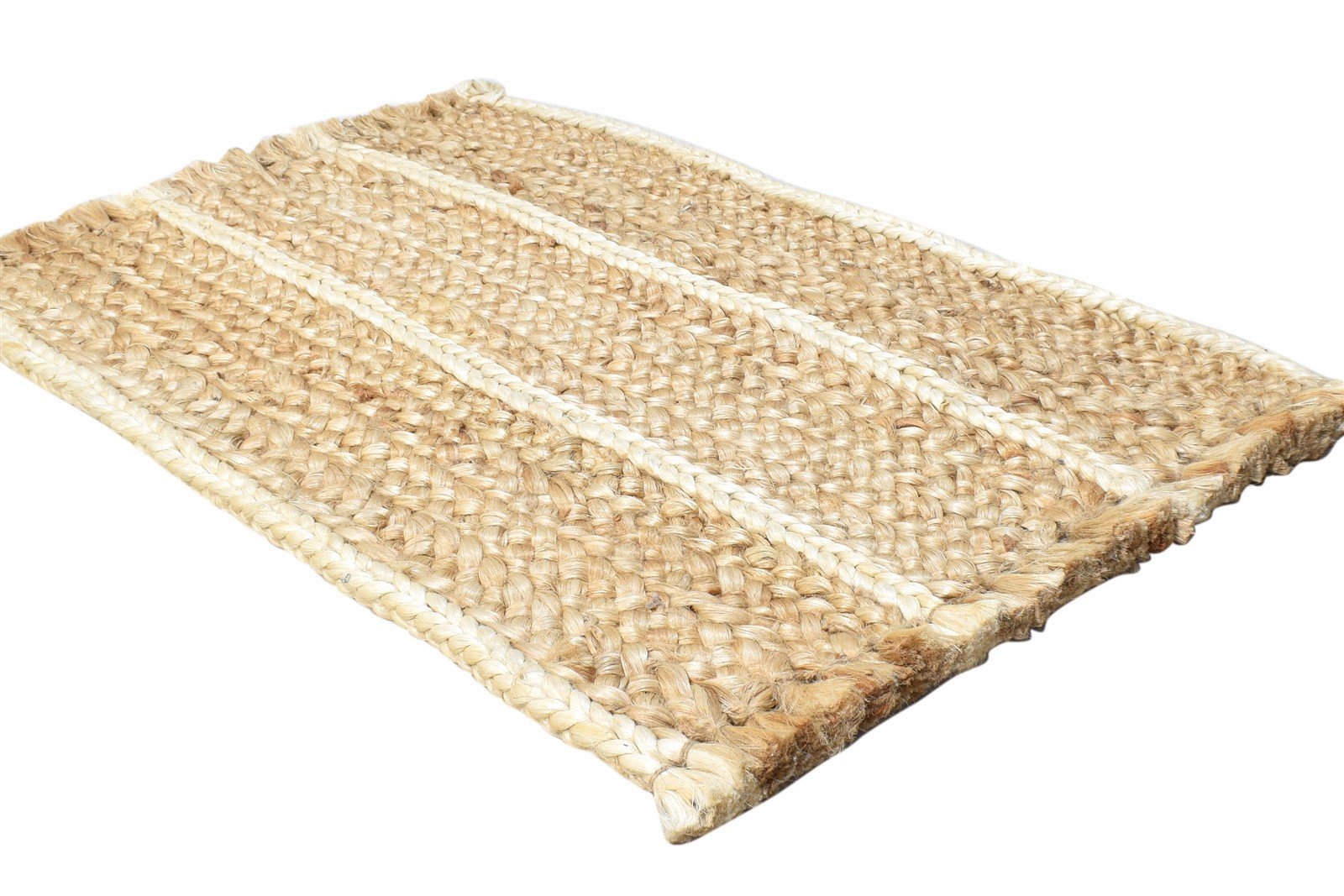 2' X 3' Rug Jute Cream Modern Hand Woven Scandinavian Striped Small Carpet 