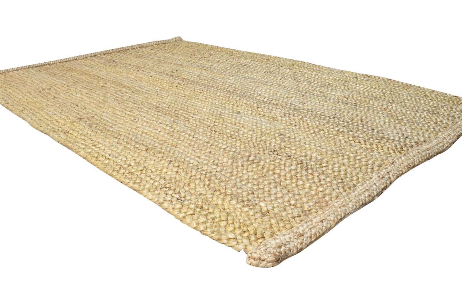 Hand Woven Beige Jute Rug 5' X 8' Modern Scandinavian Solid Room Size Carpet 