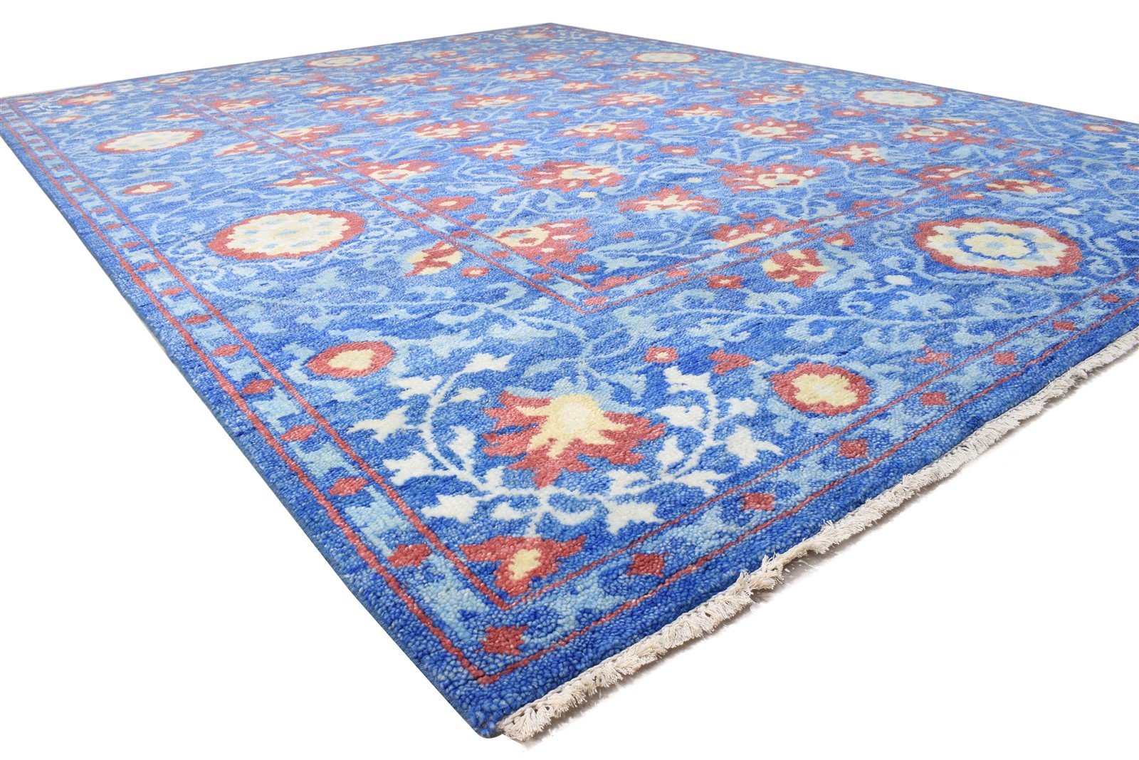 Blue Wool Rug 9' X 12' Persian Hand Knotted Mughal Oriental Extra Large Carpet 