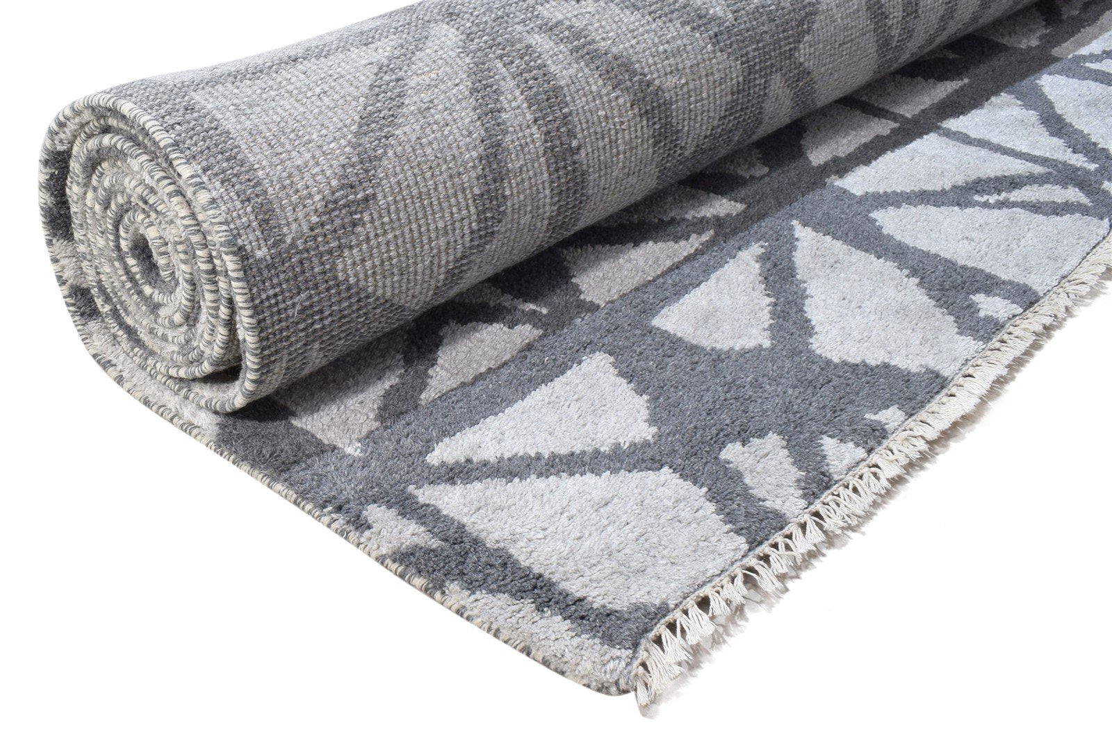 Wool / Silk Dark Grey Rug 9X12 Modern Hand Knotted Scandinavian Abstract Large 