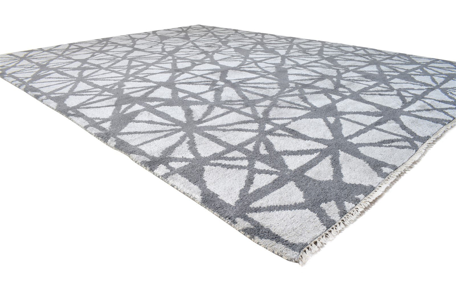 Wool / Silk Dark Grey Rug 9X12 Modern Hand Knotted Scandinavian Abstract Large 