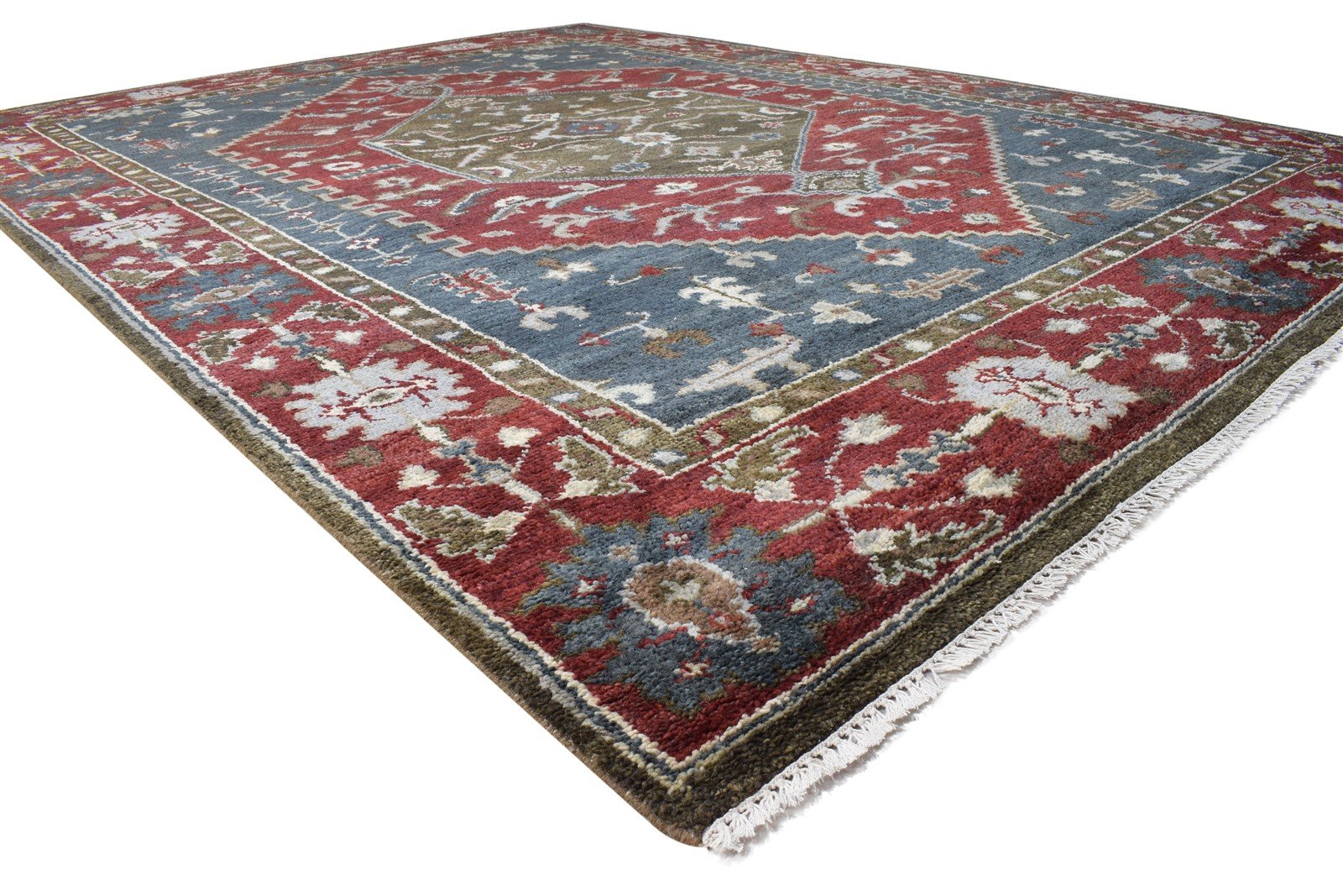 Blue Wool Rug 9' X 12' Persian Hand Knotted Serapi Oriental Extra Large Carpet 