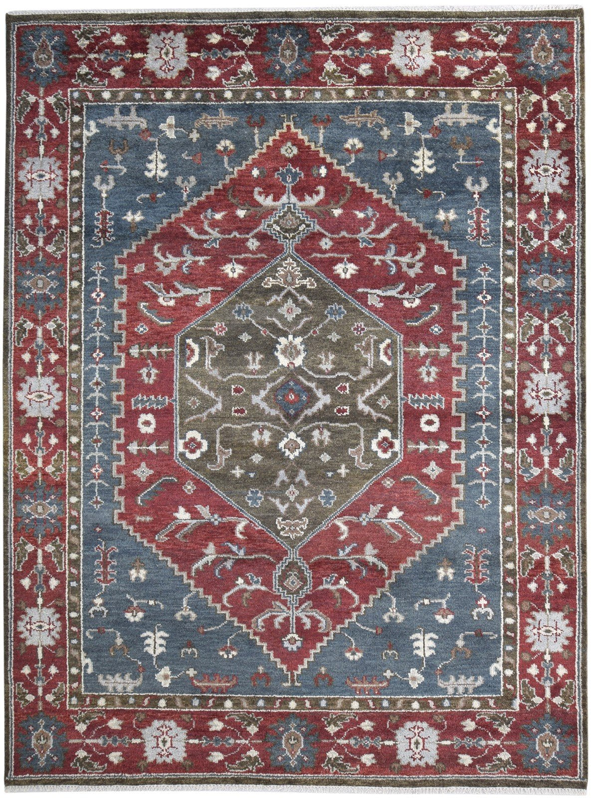 Blue Wool Rug 9' X 12' Persian Hand Knotted Serapi Oriental Extra Large Carpet 