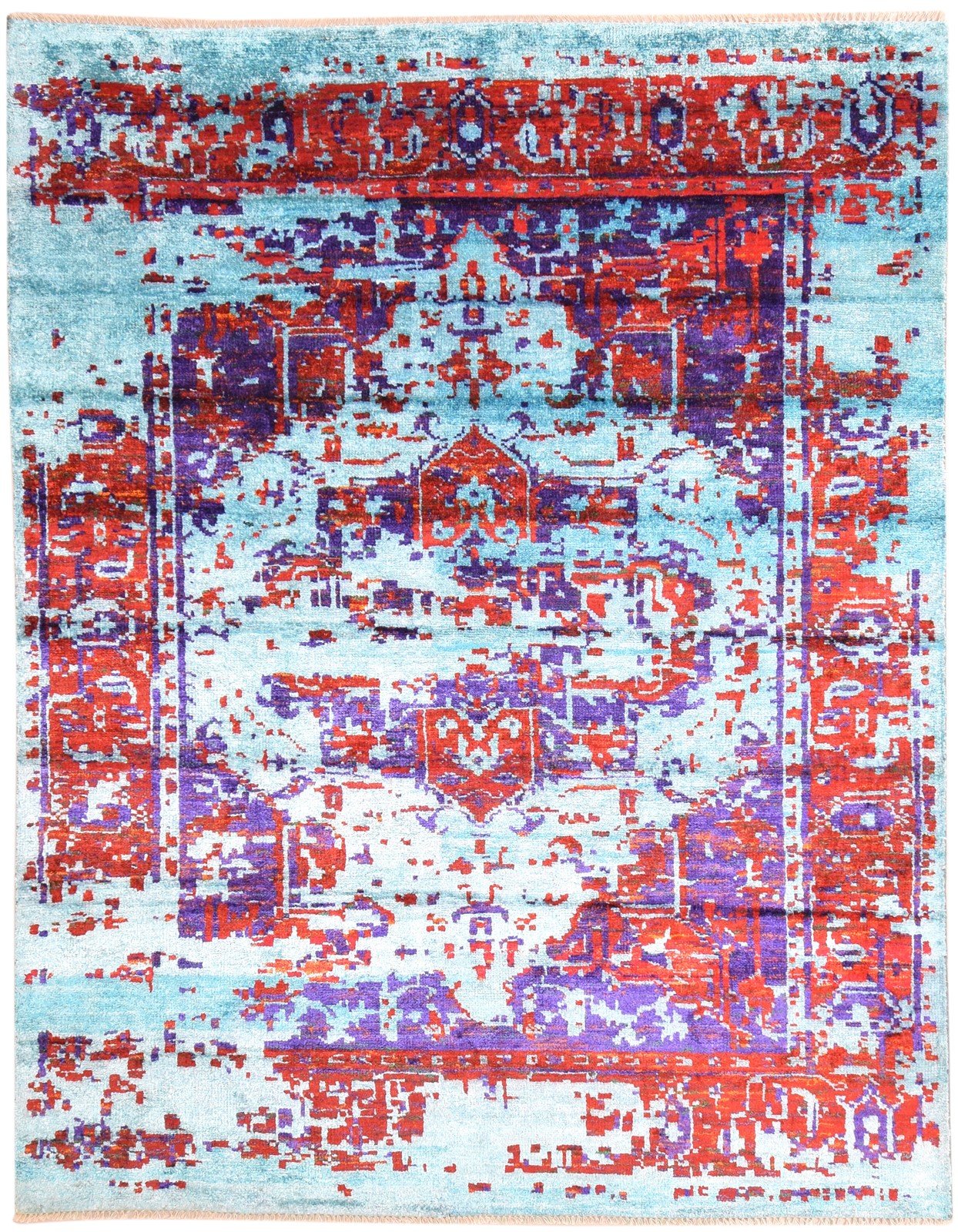 Wool / Silk Multi Color Rug 8X10 Persian Hand Knotted Bohemian Oriental Large 