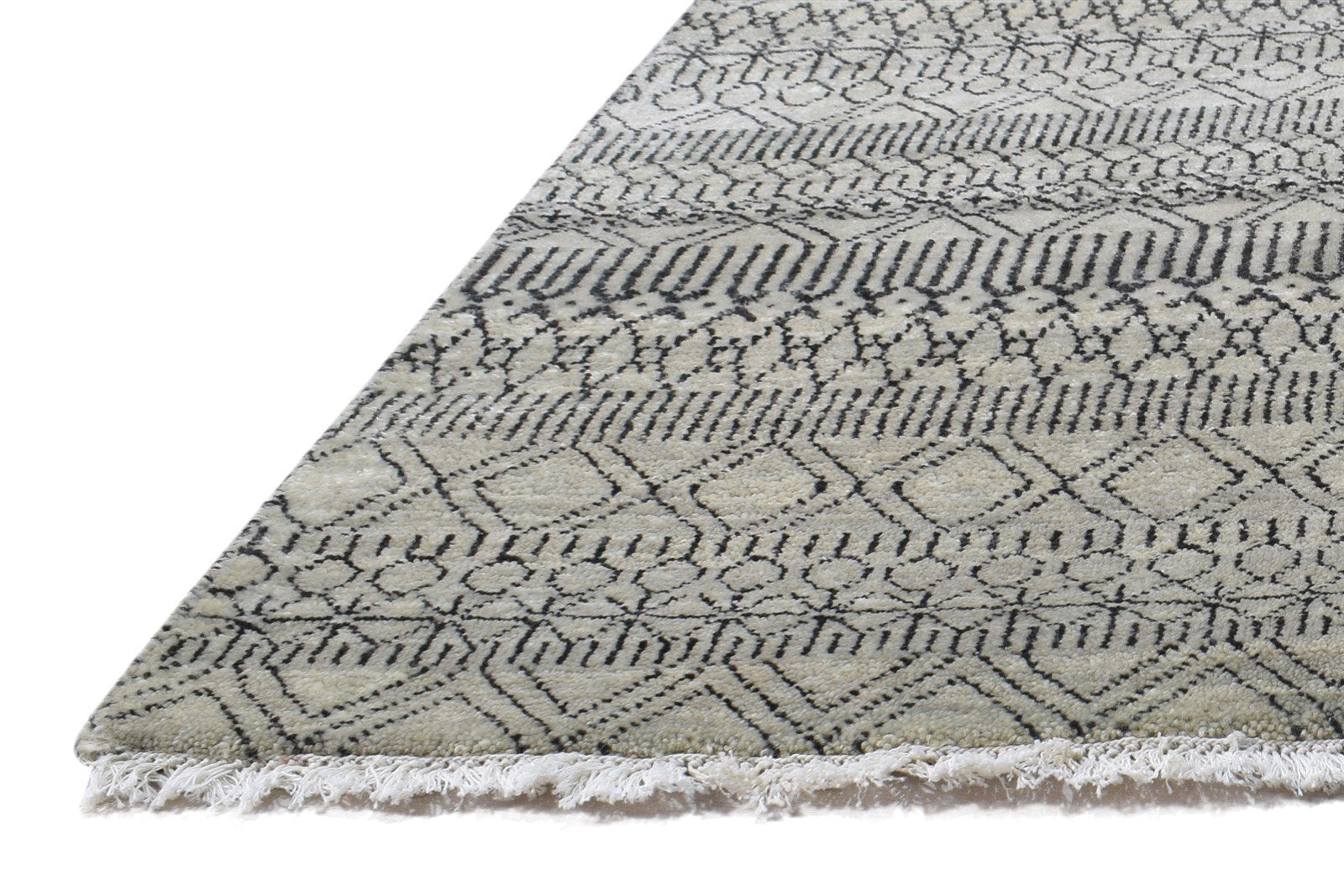 4' X 6' Rug Wool Beige Modern Hand Knotted Scandinavian Trellis Room Size Carpet 