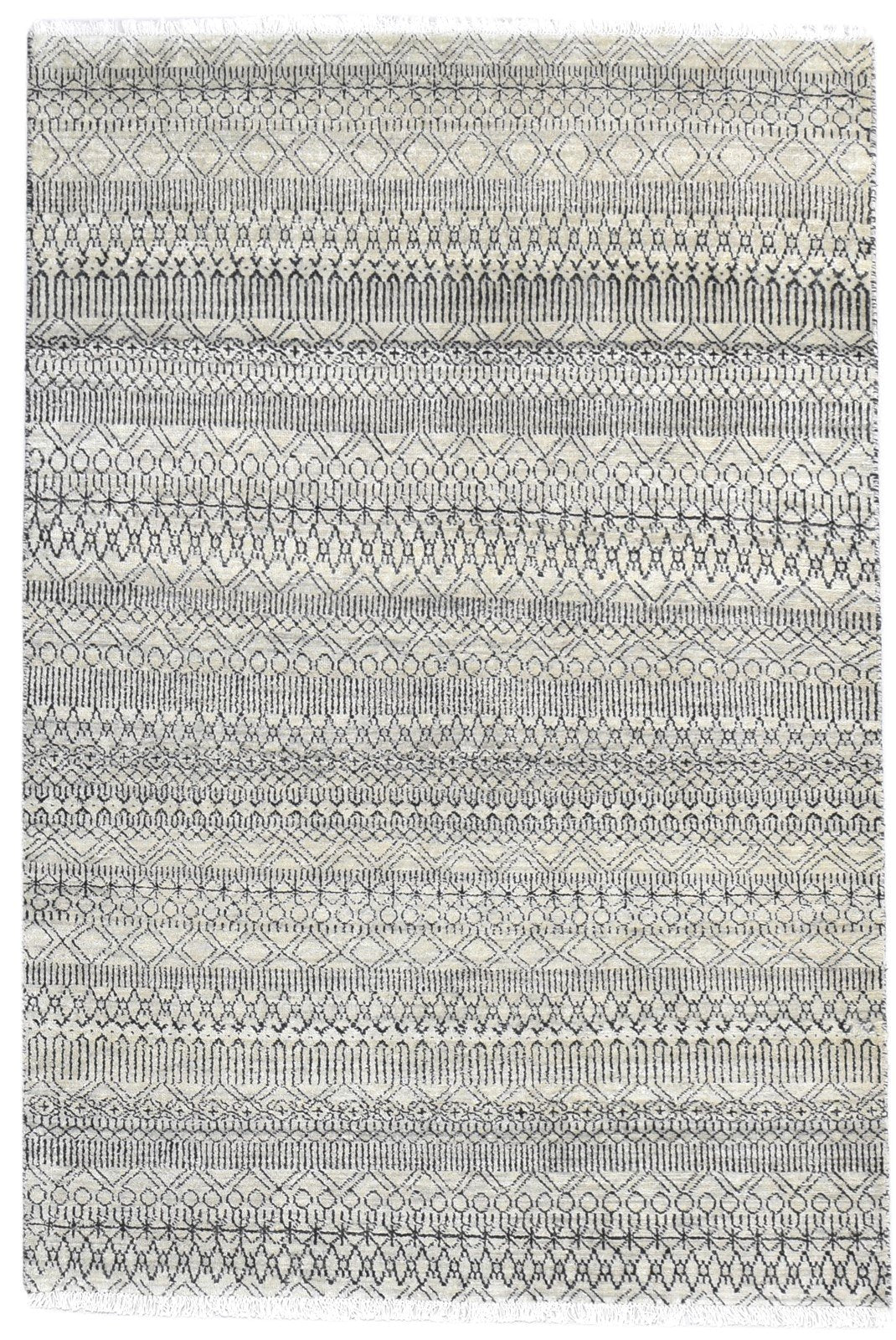 4' X 6' Rug Wool Beige Modern Hand Knotted Scandinavian Trellis Room Size Carpet 