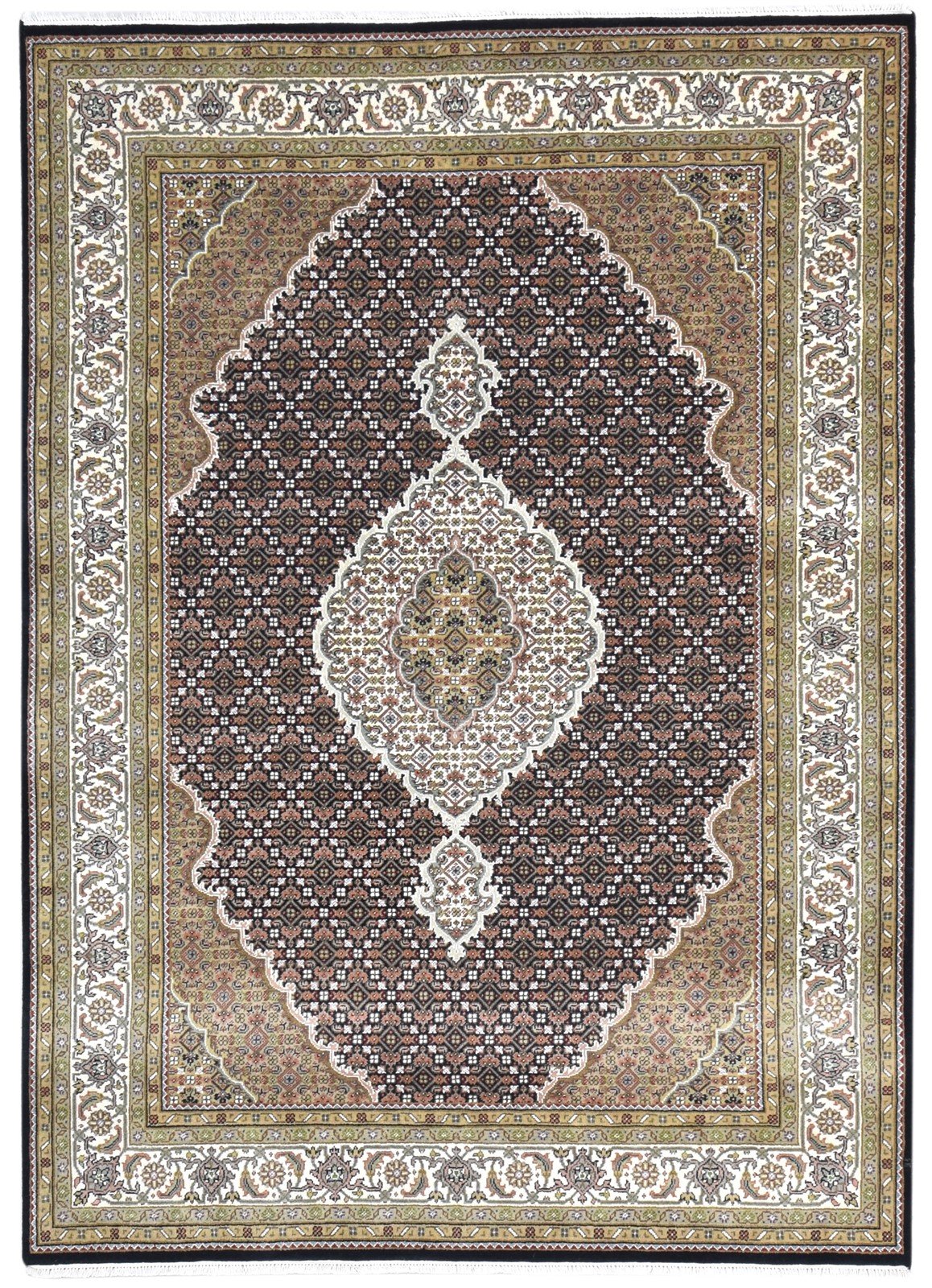 Hand Knotted Black Wool Rug 6' X 8' Persian Mir Oriental Room Size Carpet 