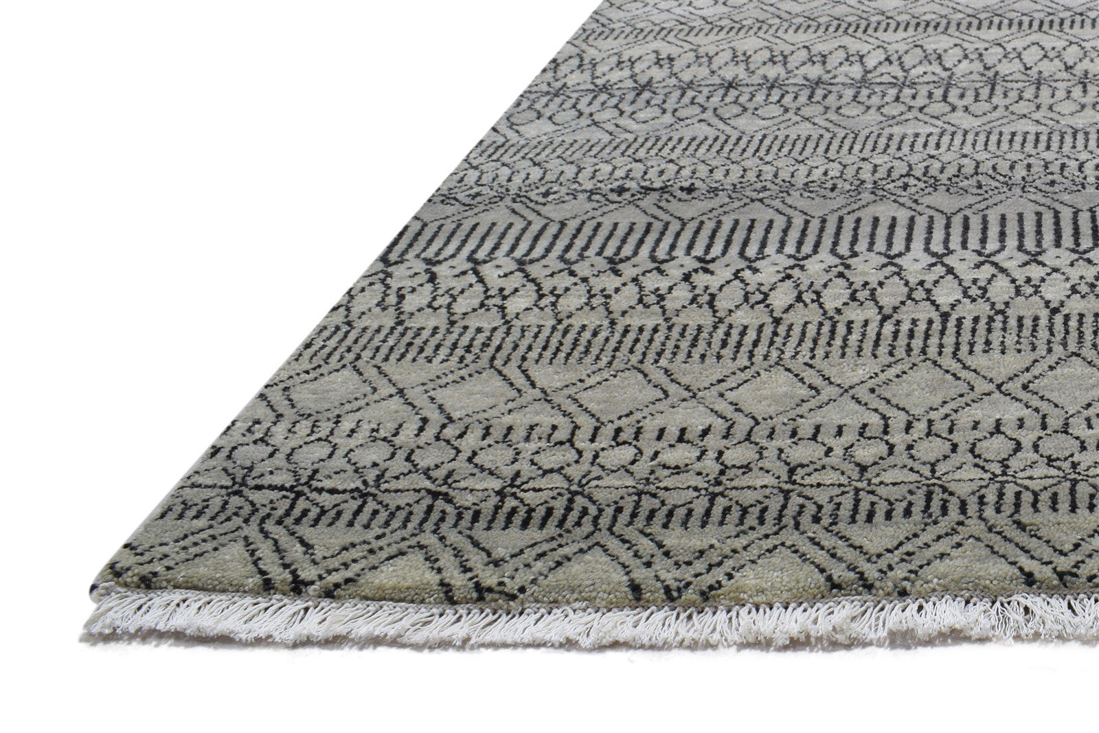 Beige Wool Rug 4' X 6' Modern Hand Knotted Moroccan Trellis Room Size Carpet 