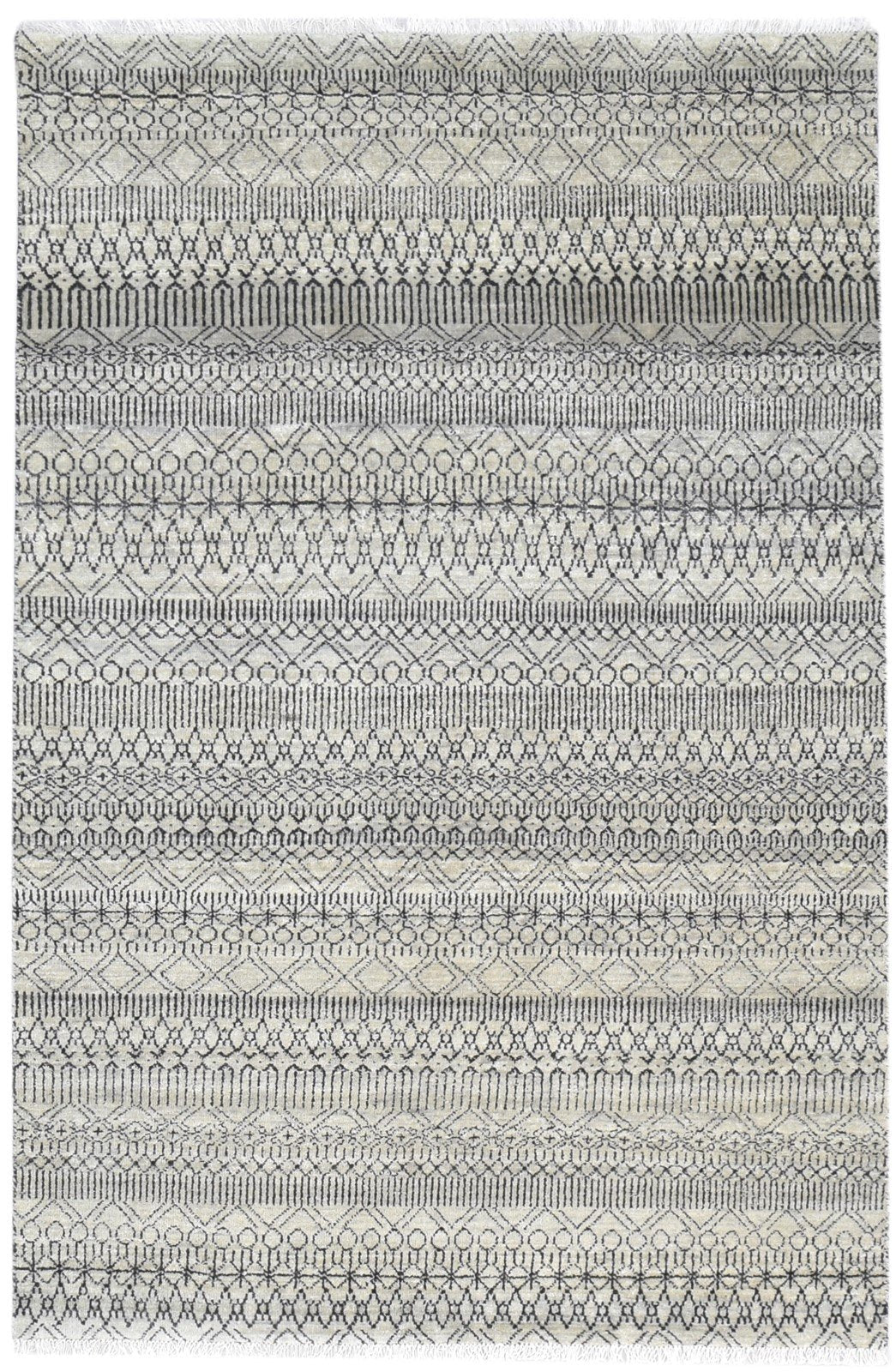 Beige Wool Rug 4' X 6' Modern Hand Knotted Moroccan Trellis Room Size Carpet 