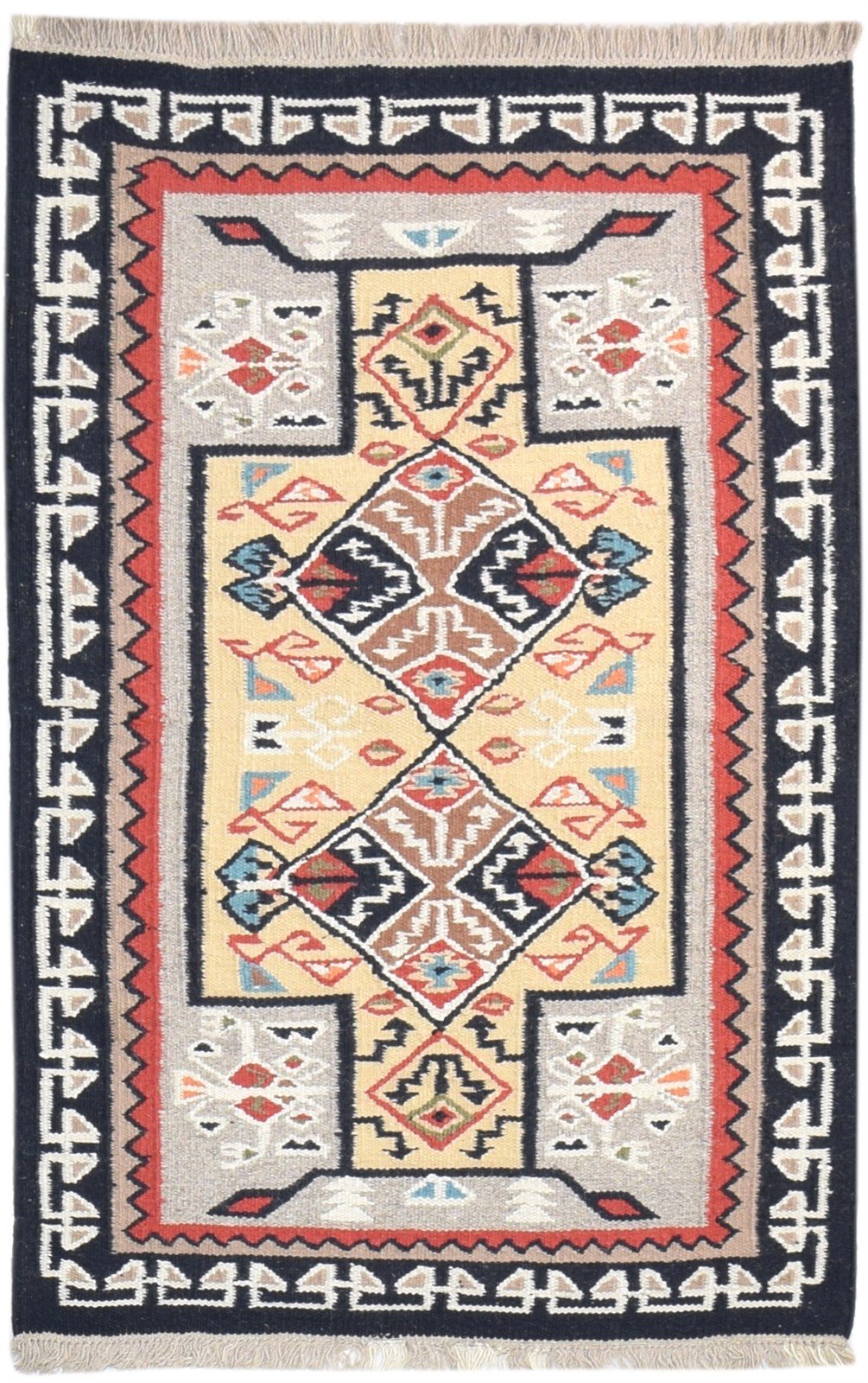 Grey Wool Rug 3' X 5' Persian Dhurrie Kazak Oriental Room Size Carpet 