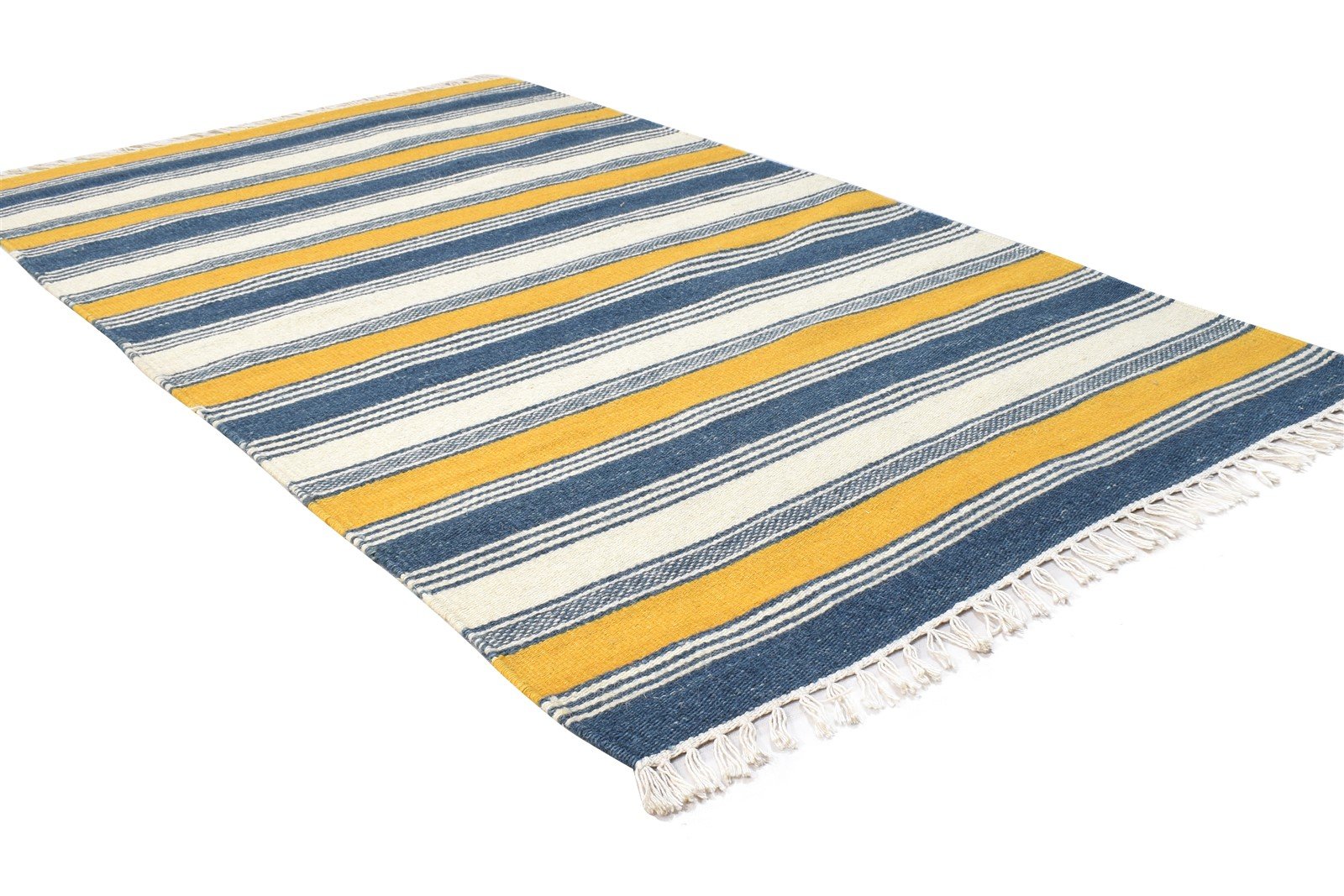 Multi Wool Rug 3' X 5' Modern Dhurrie French Striped Small Carpet 