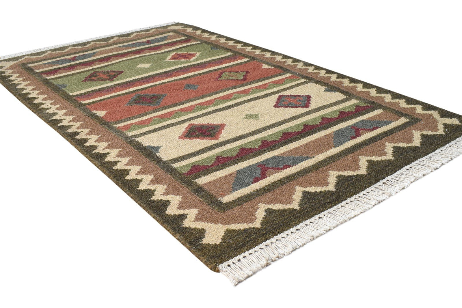 Dhurrie Multi Wool Rug 3' X 5' Persian Southwestern Oriental Room Size Carpet 