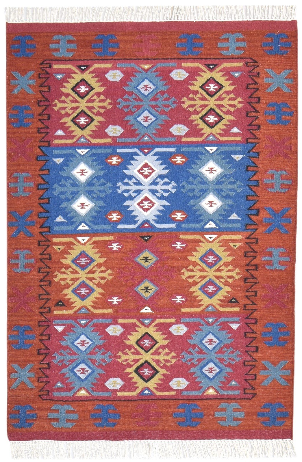 4' X 6' Rug Wool Red Persian Dhurrie Southwestern Oriental Room Size Carpet 