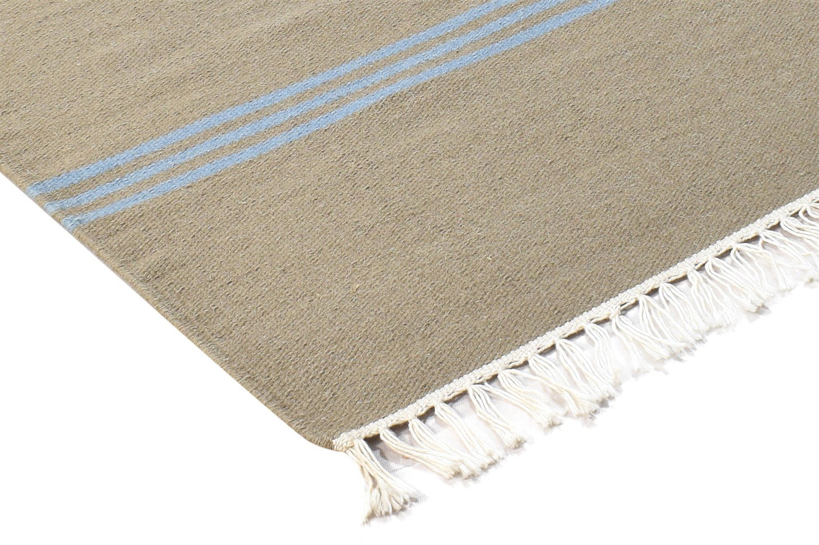 Brown Wool Rug 3' X 5' Modern Dhurrie Scandinavian Striped Small Carpet 