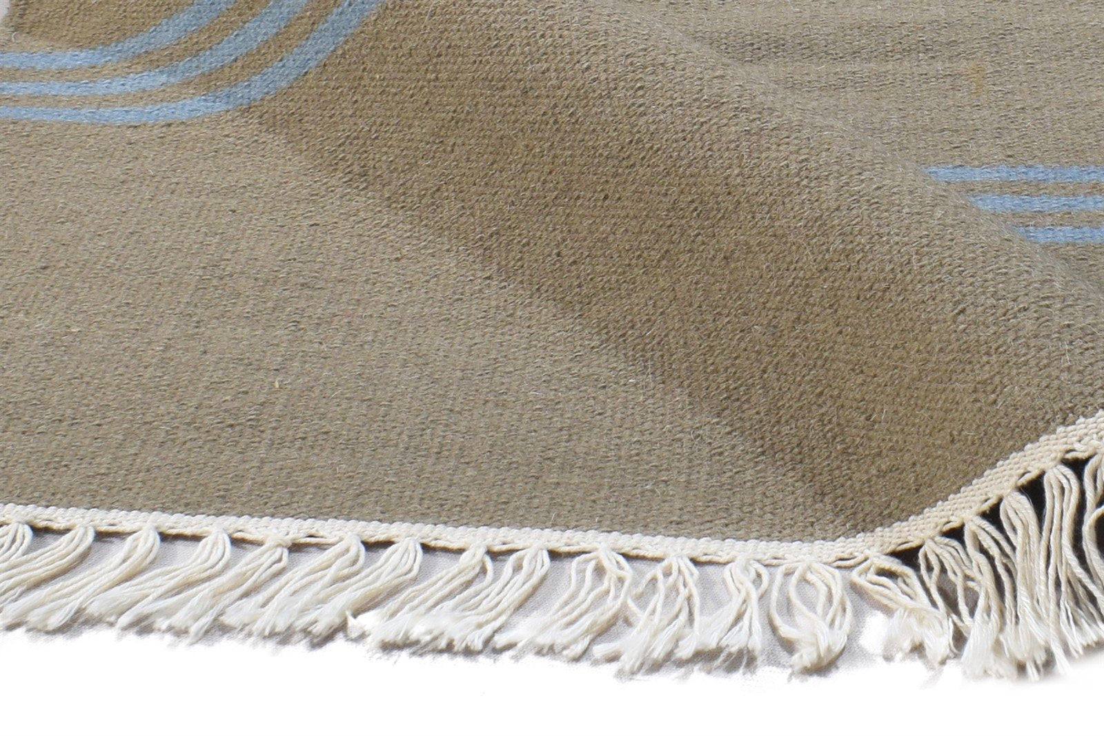 Brown Wool Rug 3' X 5' Modern Dhurrie Scandinavian Striped Small Carpet 