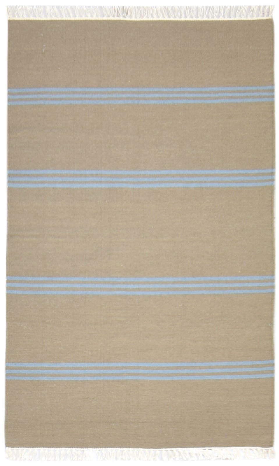 Brown Wool Rug 3' X 5' Modern Dhurrie Scandinavian Striped Small Carpet 