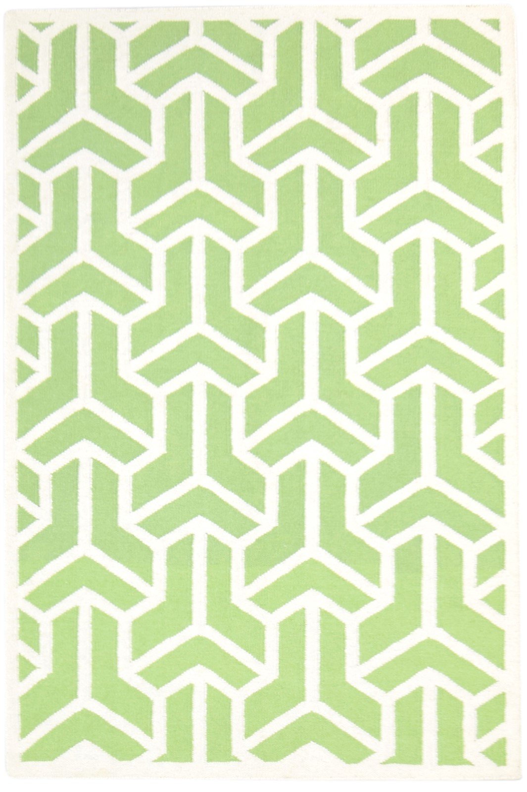 Wool Green Rug 4' X 6' Modern Dhurrie French Geometric Room Size Carpet 