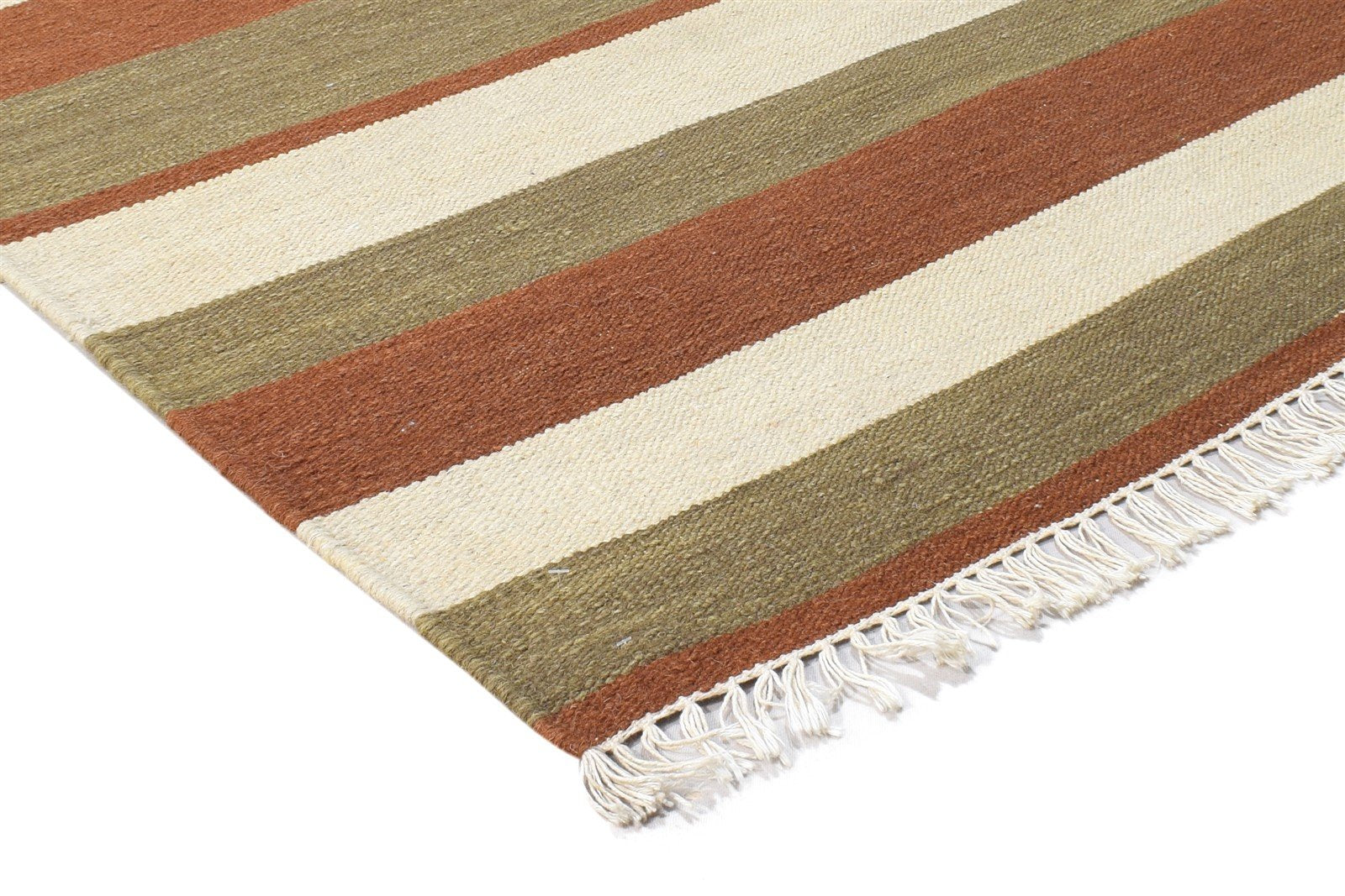 4' X 6' Rug Wool Ivory Modern Dhurrie Scandinavian Striped Room Size Carpet 