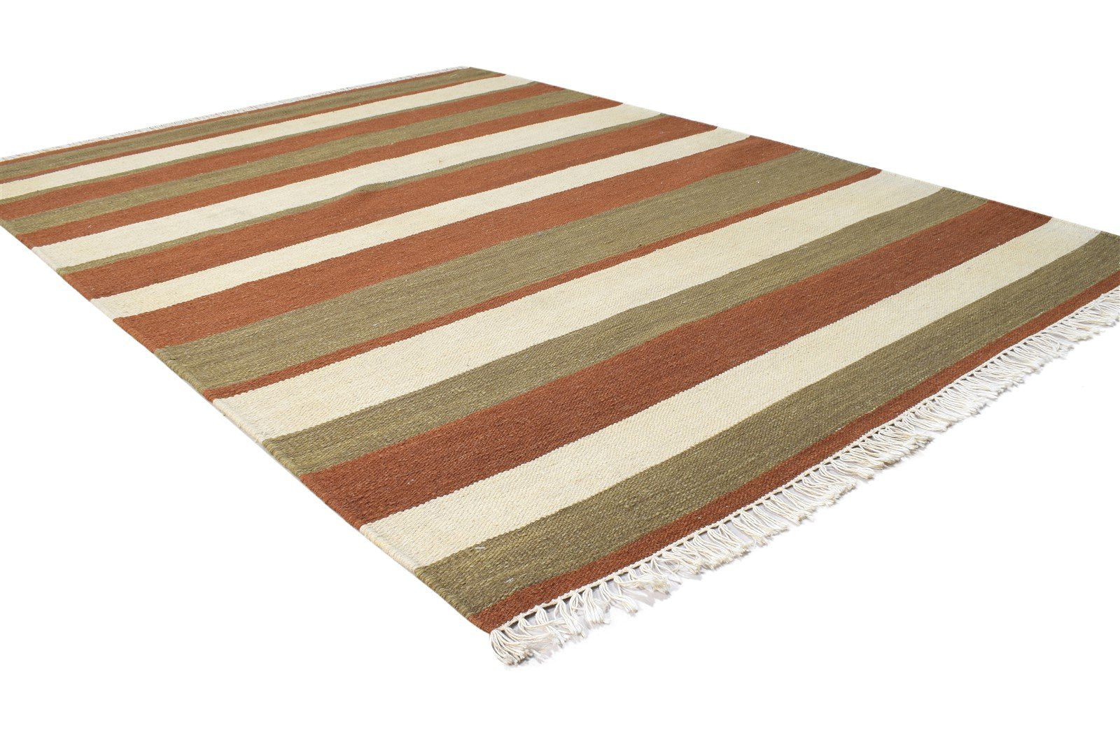 4' X 6' Rug Wool Ivory Modern Dhurrie Scandinavian Striped Room Size Carpet 