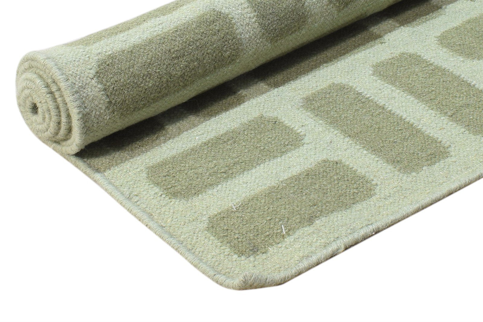 Green Wool Rug 4' X 6' Modern Dhurrie French Abstract Room Size Carpet 